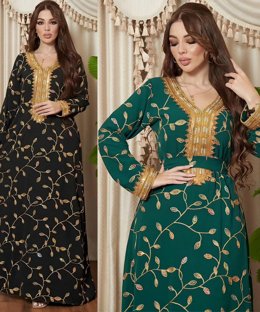 Arab Dubai Embroidery Applique Muslim Dinner Robe