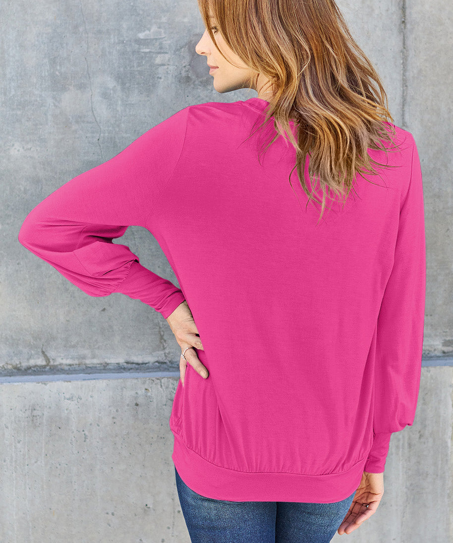 Basic Bae Full Size V-Neck Lantern Sleeve Top
