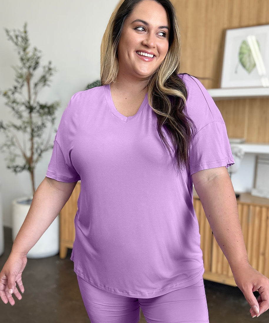 Basic Bae Bamboo Full Size  V-Neck Drop Shoulder T-Shirt and Shorts Set
