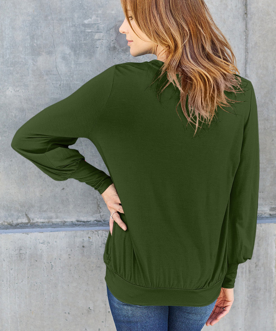 Basic Bae Full Size V-Neck Lantern Sleeve Top