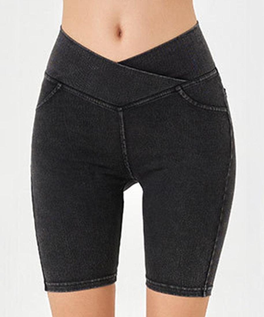 Basic Bae Asymmetrical Waist Denim Shorts with Pockets