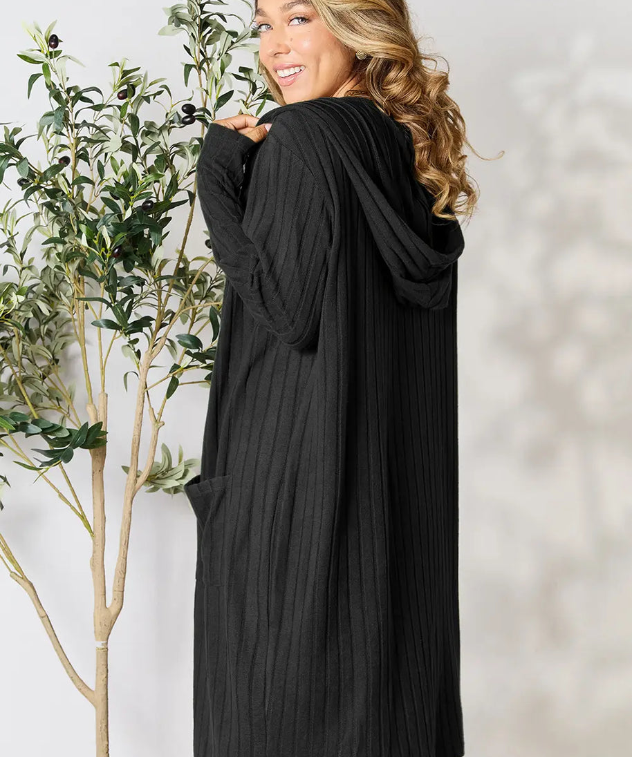 Basic Bae Full Size Hooded Sweater Cardigan
