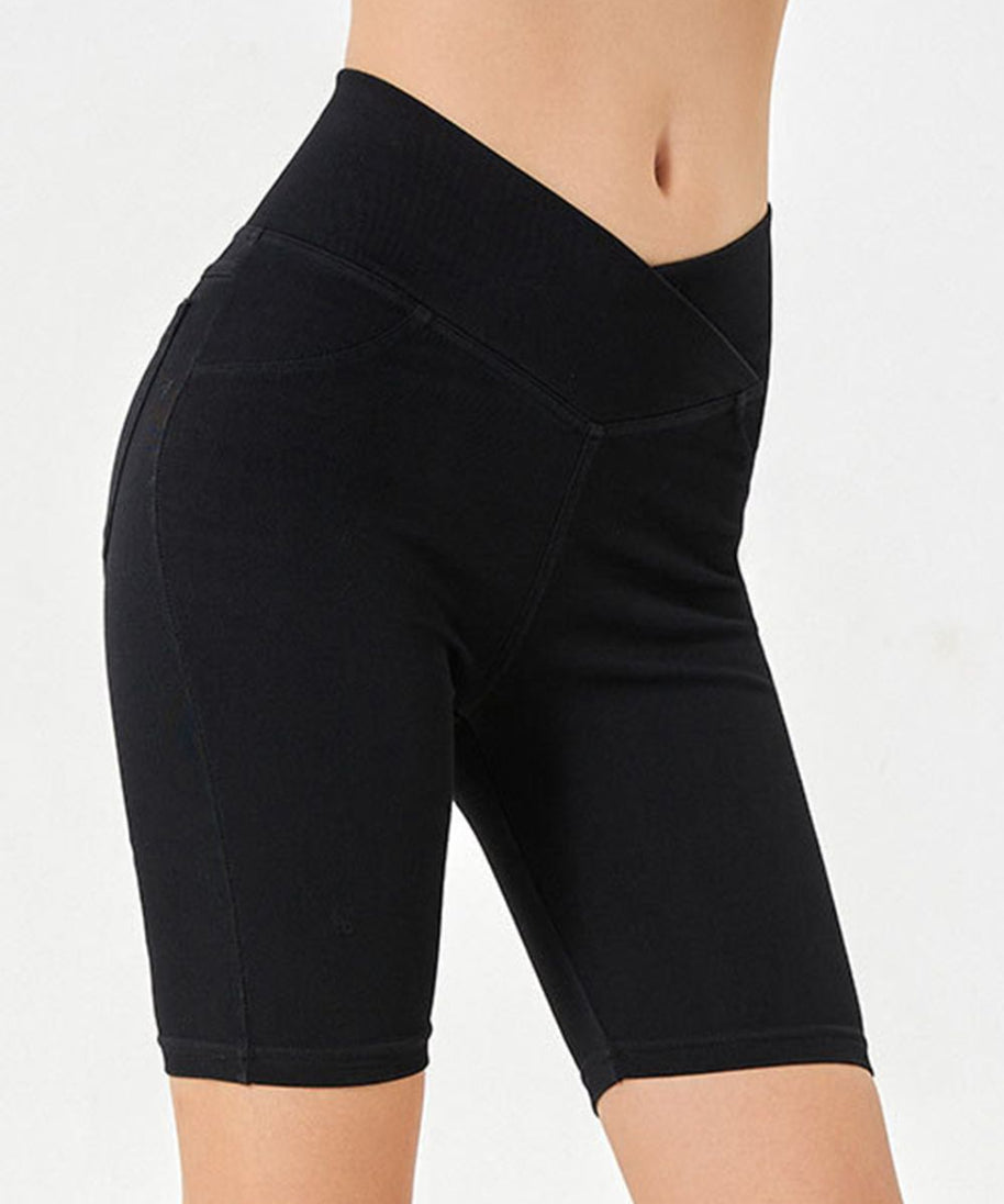 Basic Bae Asymmetrical Waist Denim Shorts with Pockets