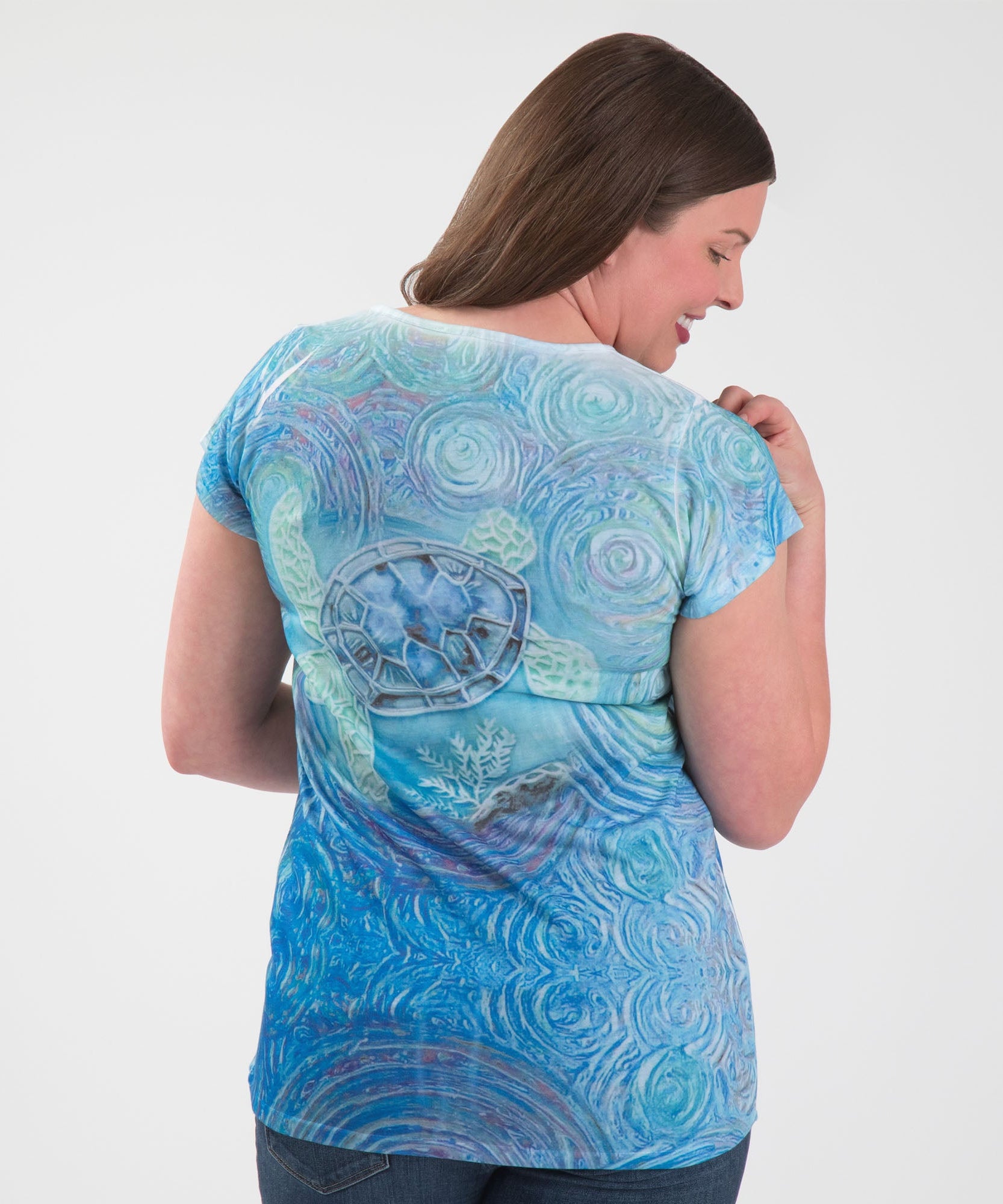 Swirly Turtle Sublimation V-Neck Tee