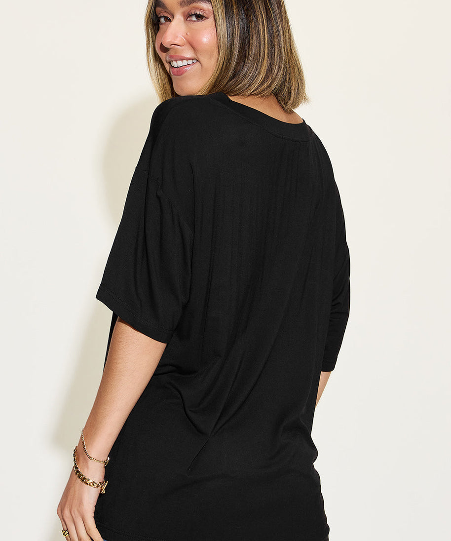 Basic Bae Full Size Bamboo V-Neck Drop Shoulder T-Shirt