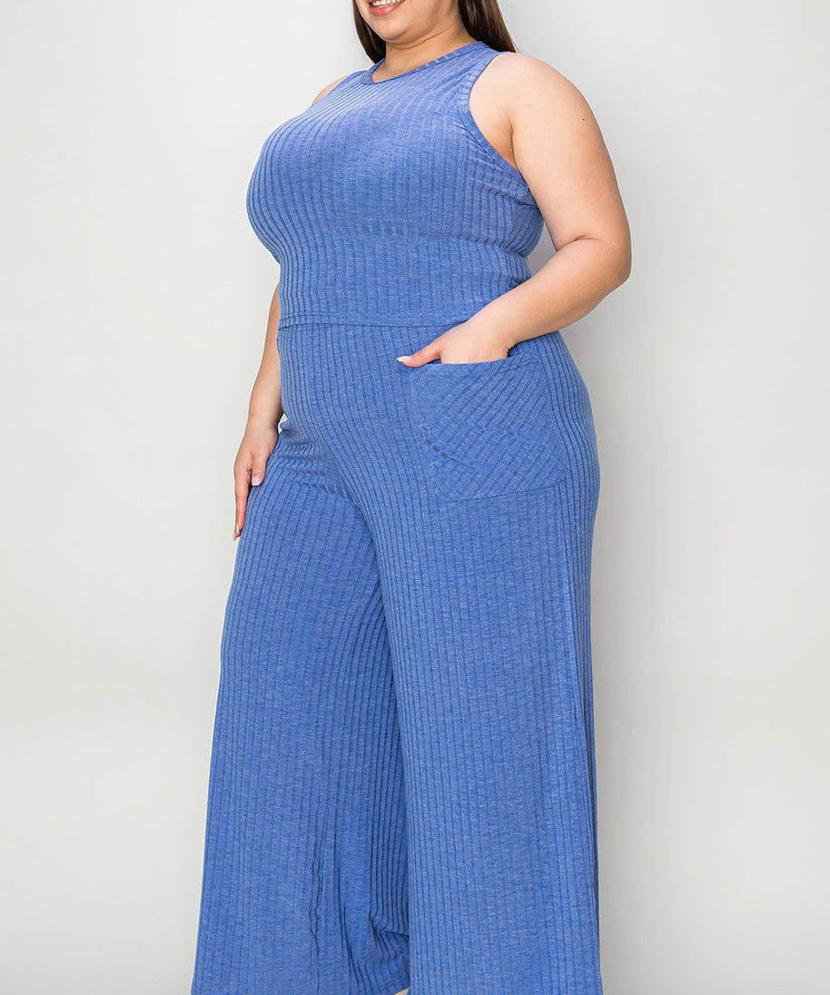 Basic Bae Full Size Ribbed Tank and Wide Leg Pants Set