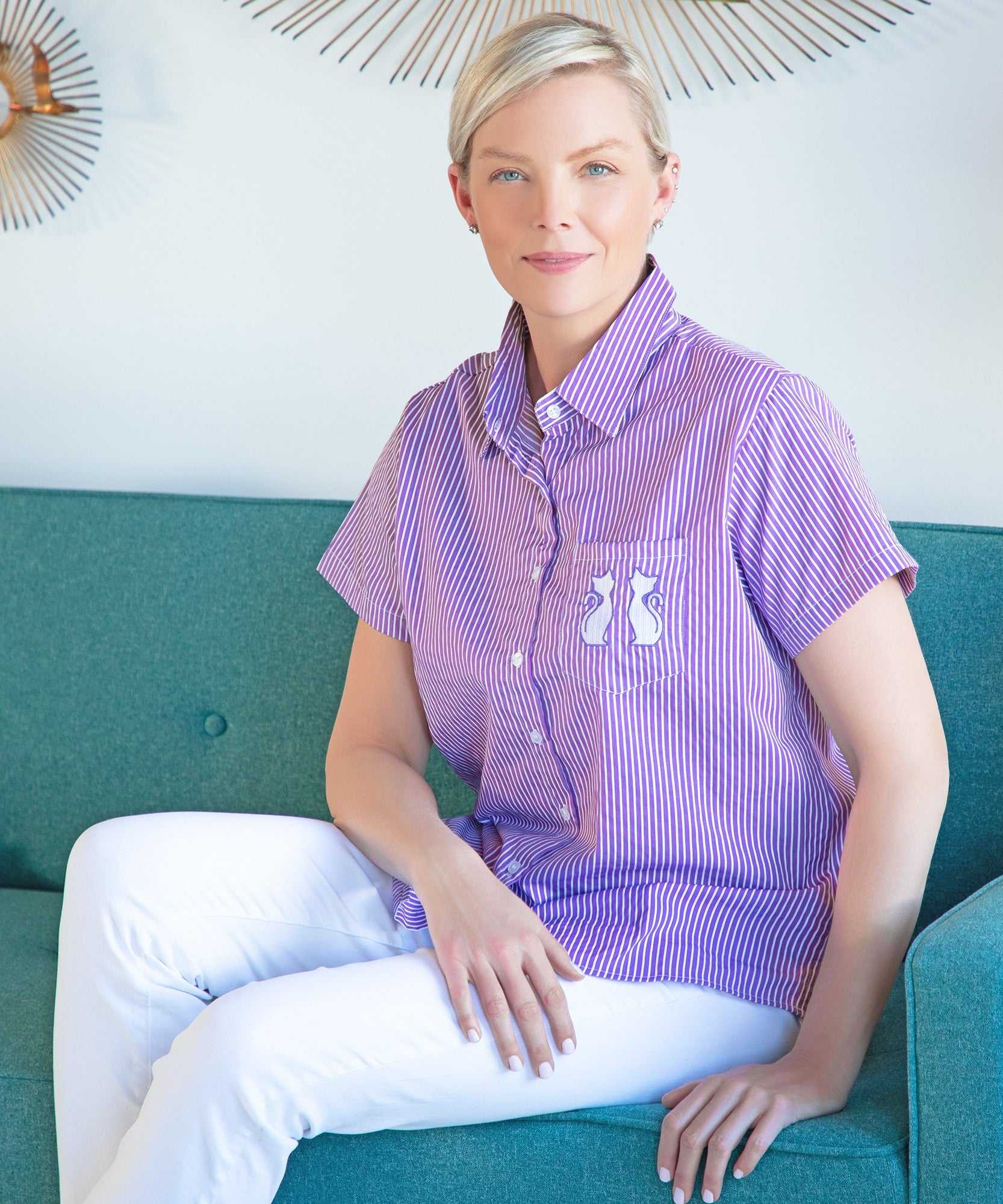 Pinstripe Pet Short Sleeve Button Up Shirt