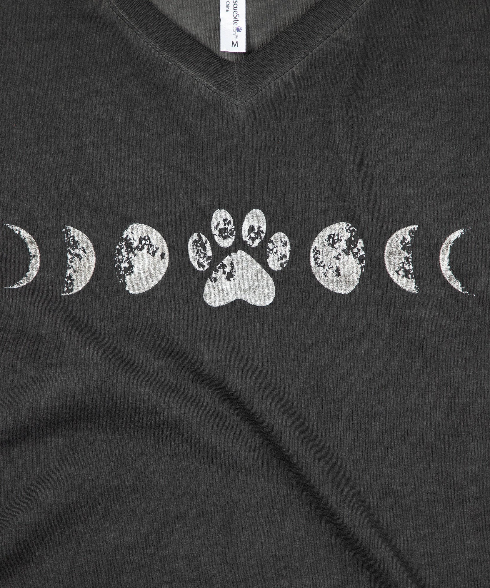 Paw Print Moon Acid Wash V-Neck Tee