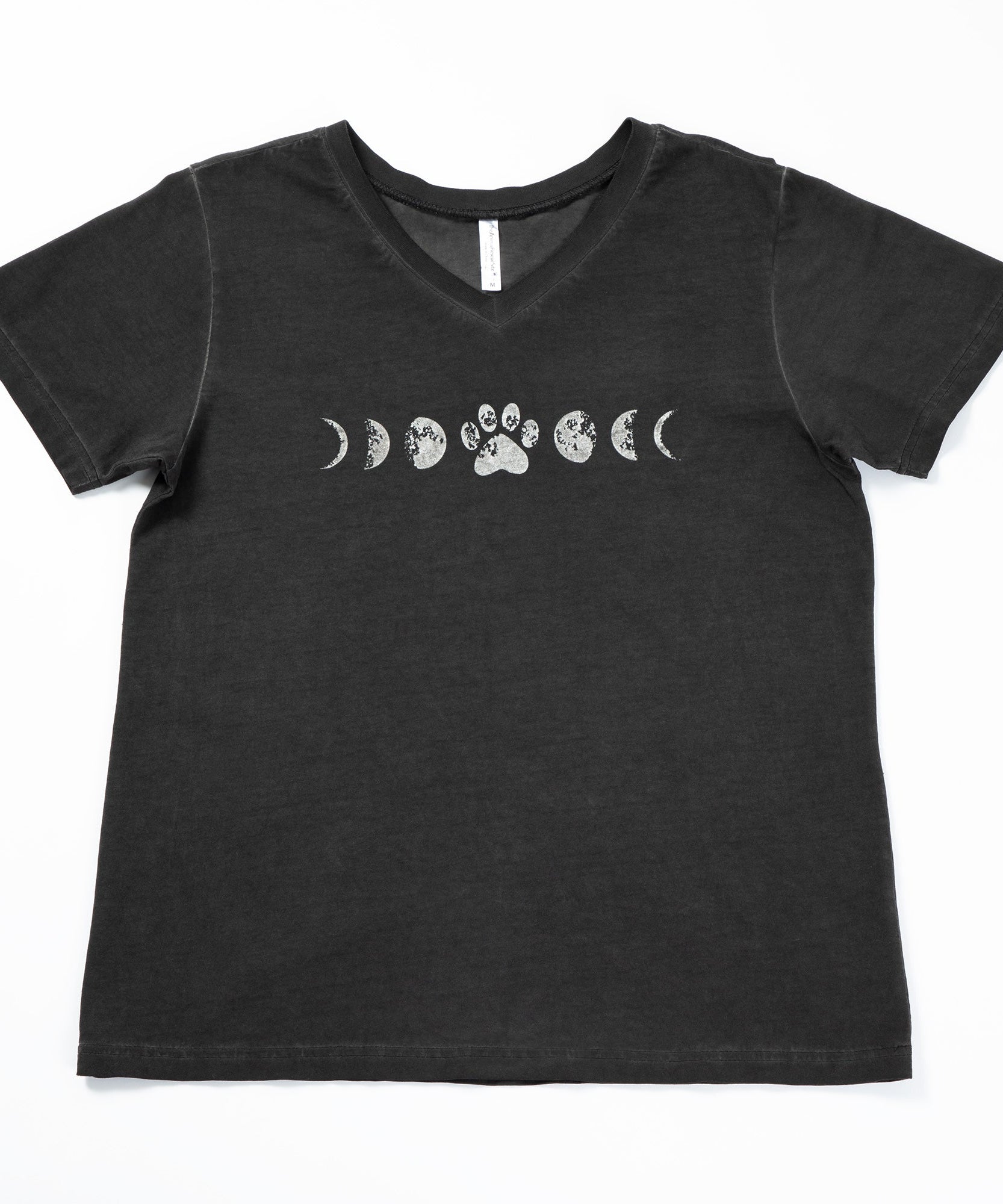 Paw Print Moon Acid Wash V-Neck Tee