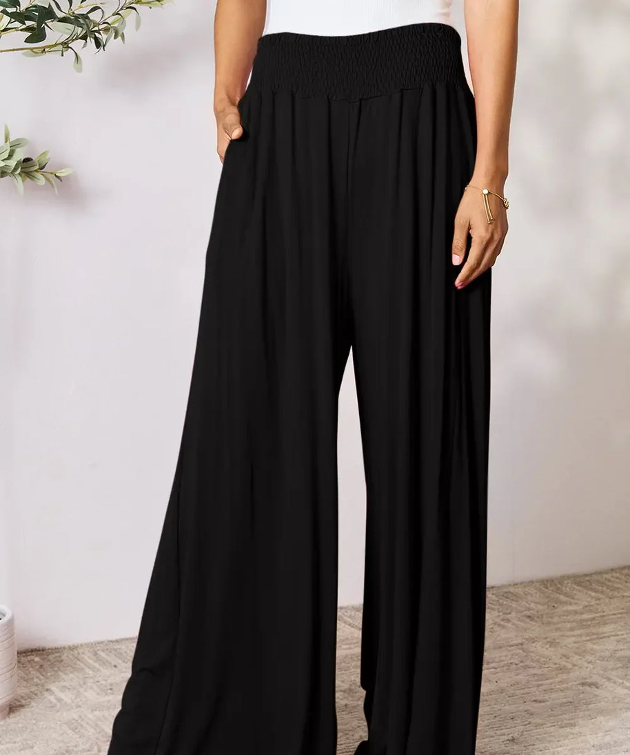 Basic Bae Full Size Smocked Wide Waistband Wide Leg Pants
