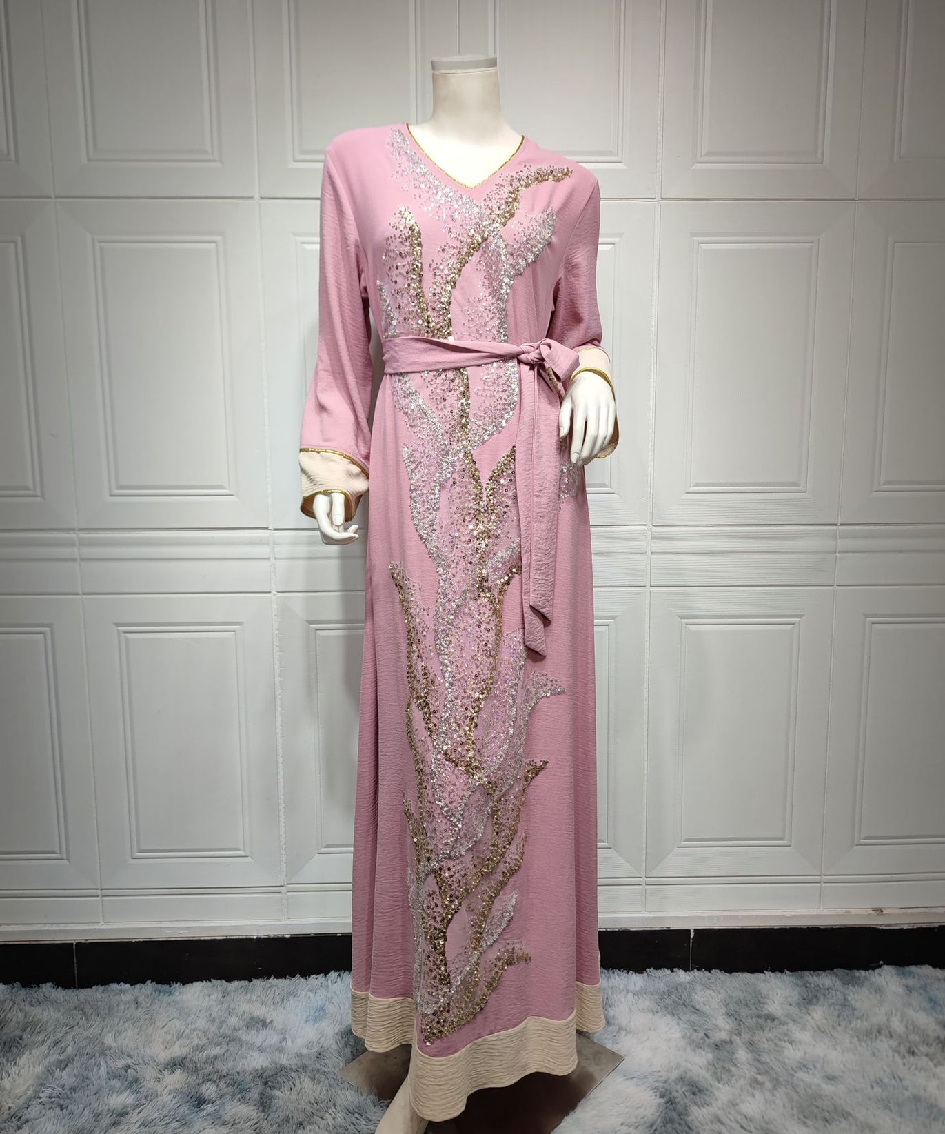 AB330 Fashionable Muslim Abaya with Sequin Embroidery