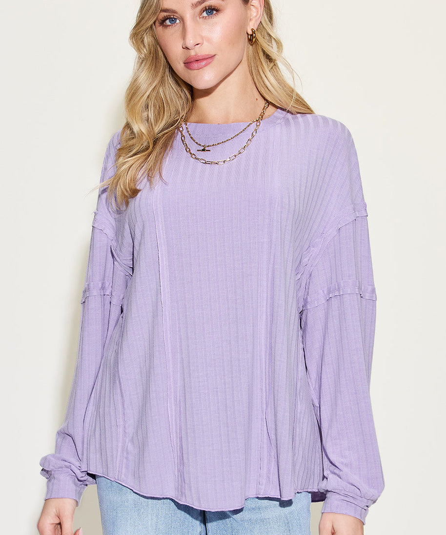 Basic Bae Full Size Ribbed Round Neck Long Sleeve T-Shirt