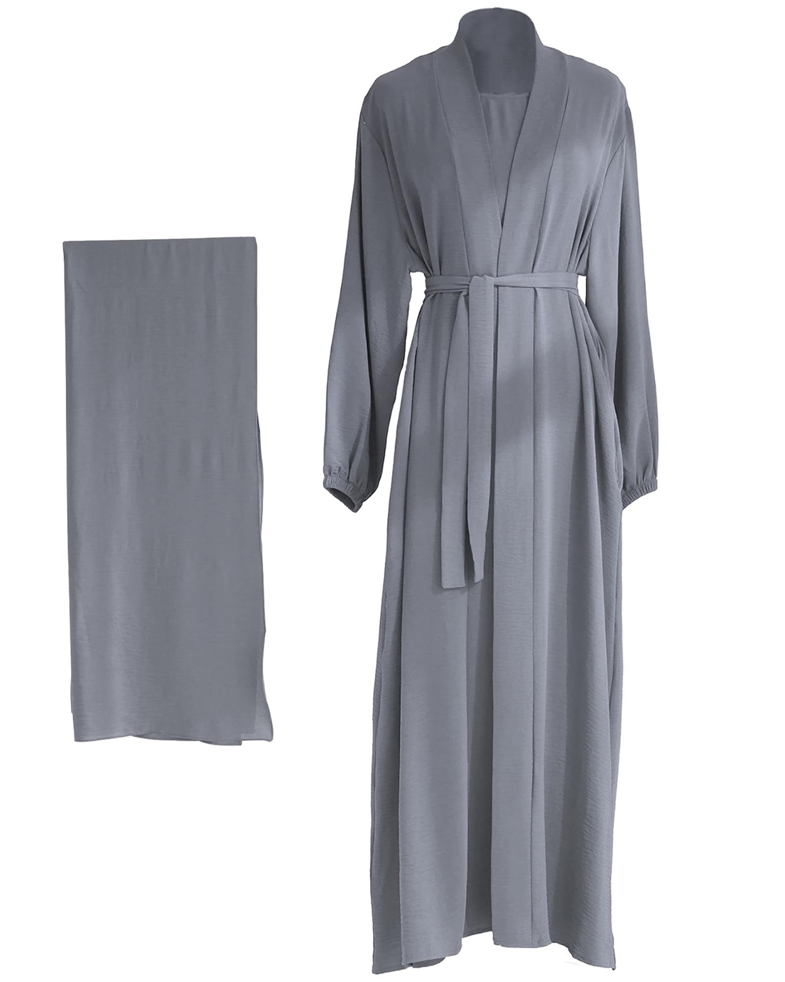 Womens Muslim Dress Three Pieces Set Islamic Prayer Abaya with Hijab Modest Long Sleeve Kaftan Robe