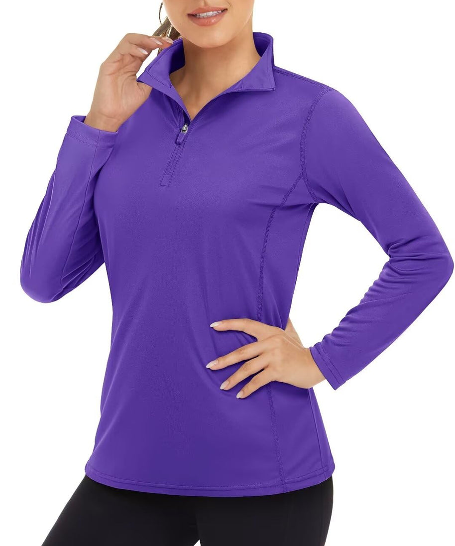 Boladeci Shirts for Women Long Sleeve Sun Shirts for Women Uv Protection Swim Womens Quarter Zip Pullover Athletic Purple Shirts for Women Sun Protective Clothing 1/2 Zip Workout Pullover