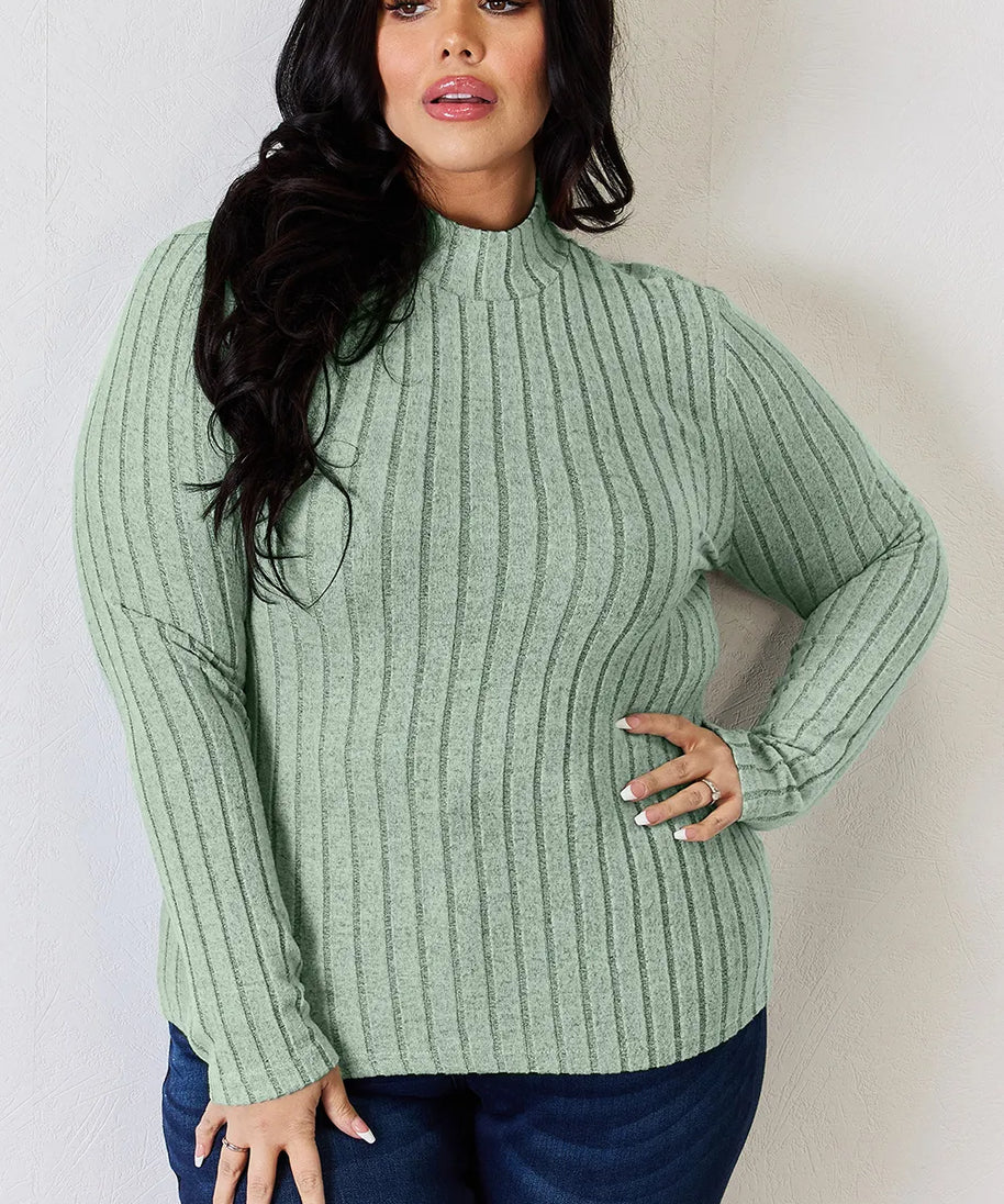 Basic Bae Full Size Ribbed Mock Neck Long Sleeve T-Shirt