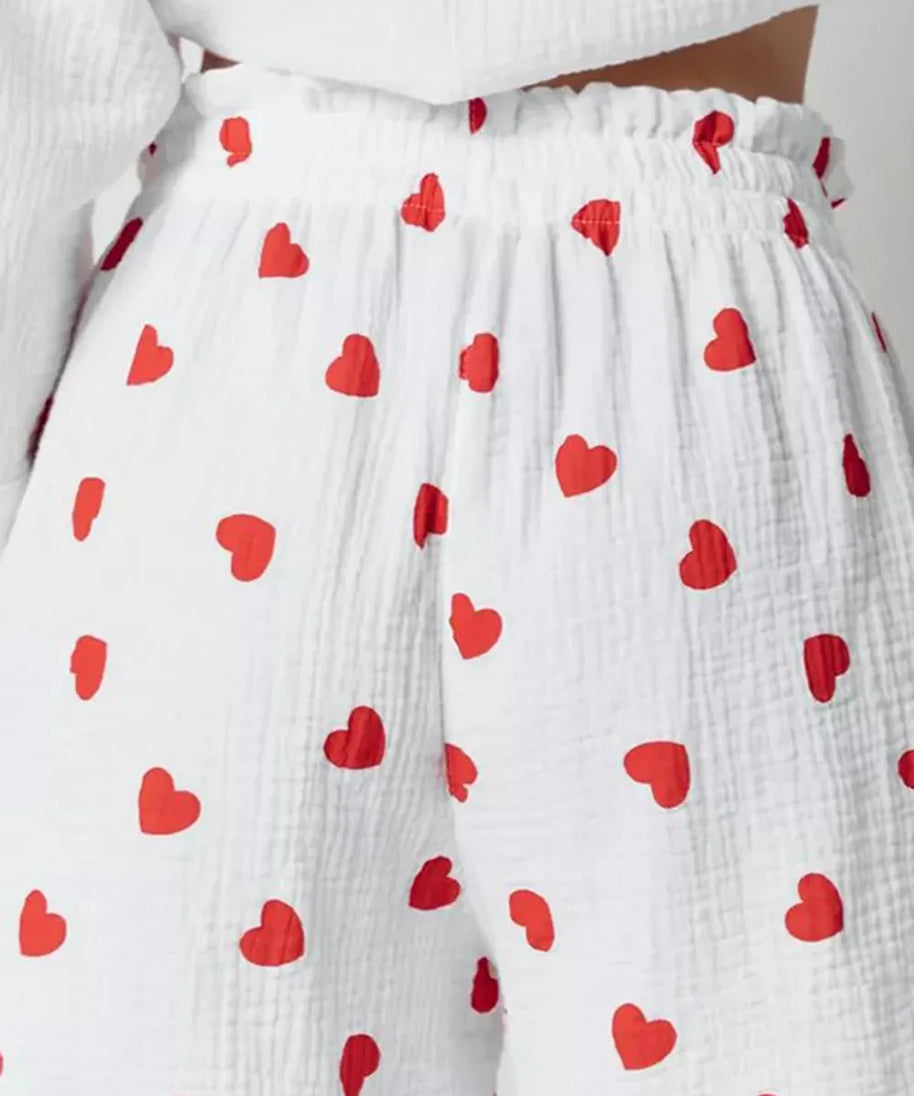 Basic Bae Heart Collared Neck Button Down Top and Shorts Set
