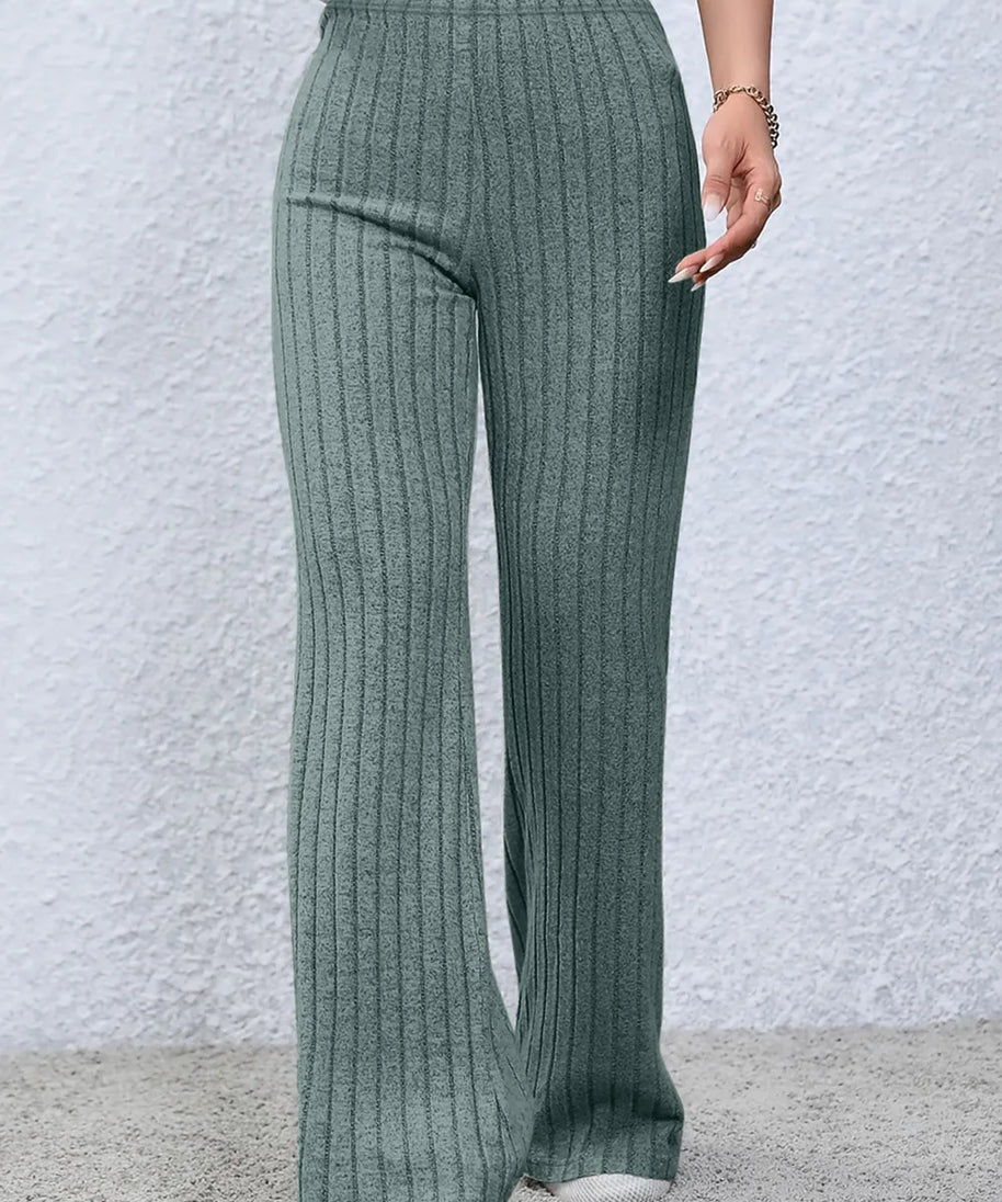 Basic Bae Full Size Ribbed High Waist Flare Pants