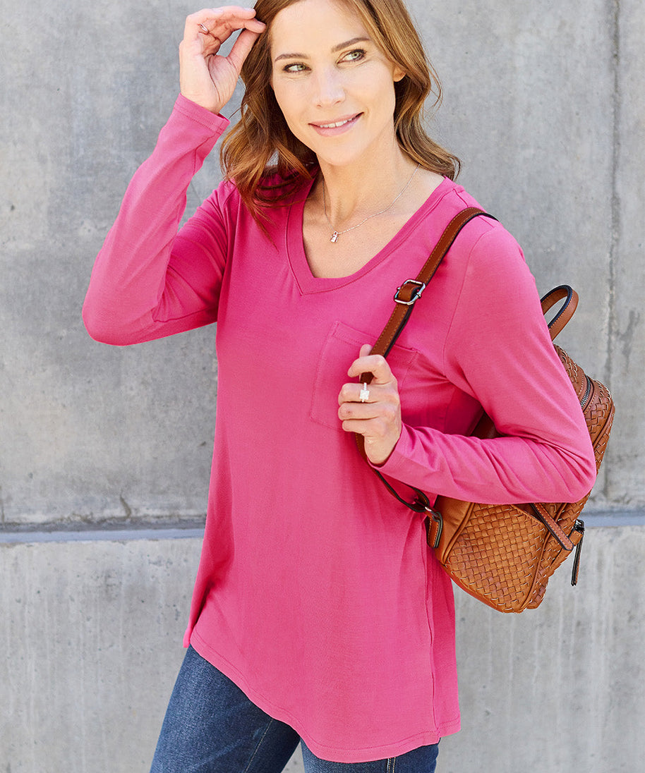 Basic Bae Full Size V-Neck Long Sleeve Top