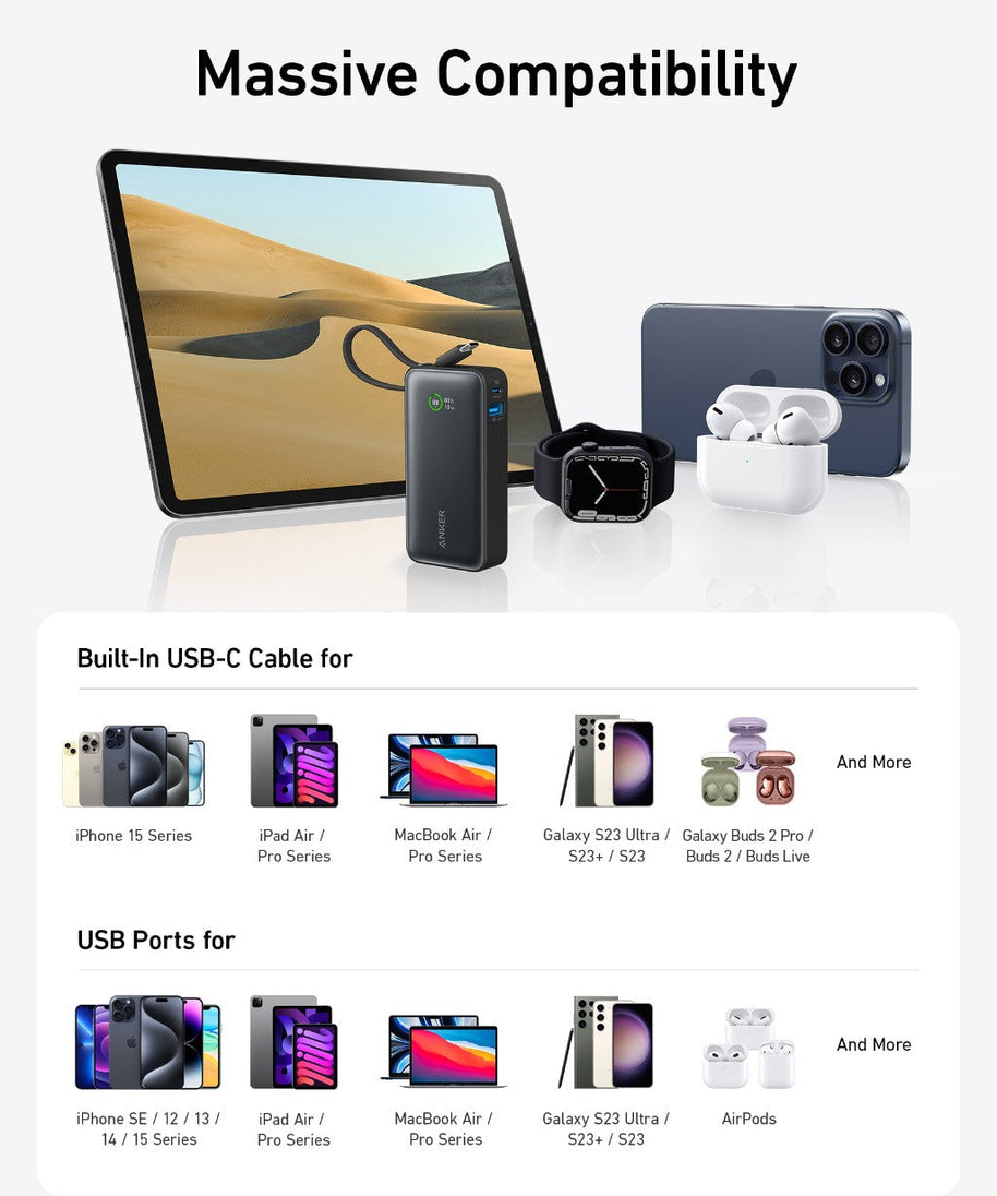 Anker Nano Power Bank (30W, Built-In USB-C Cable)