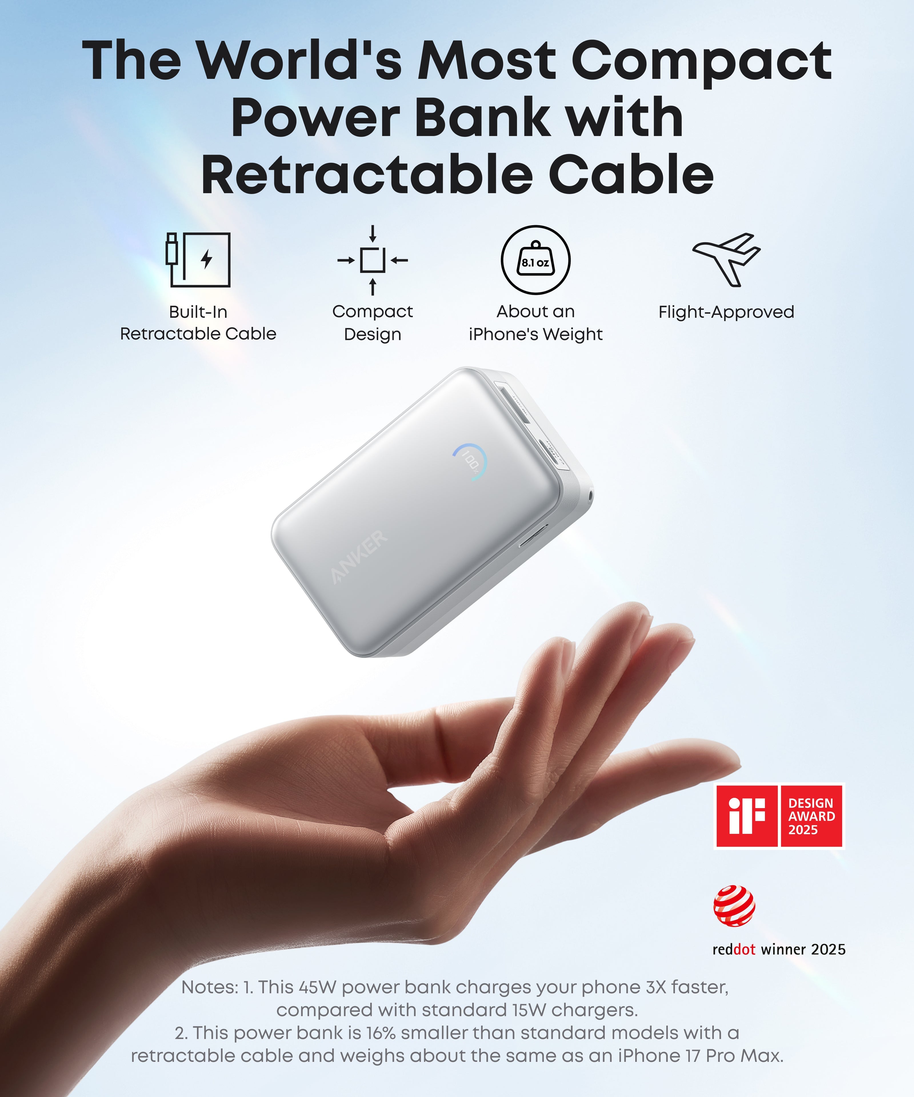 Anker Nano Power Bank (10K, 45W, Built-In Retractable USB-C Cable)