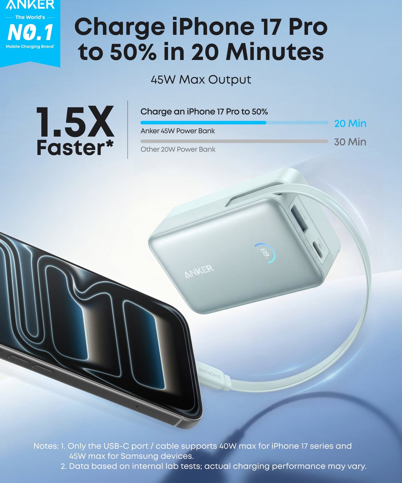Anker Nano Power Bank (10K, 45W, Built-In Retractable USB-C Cable)