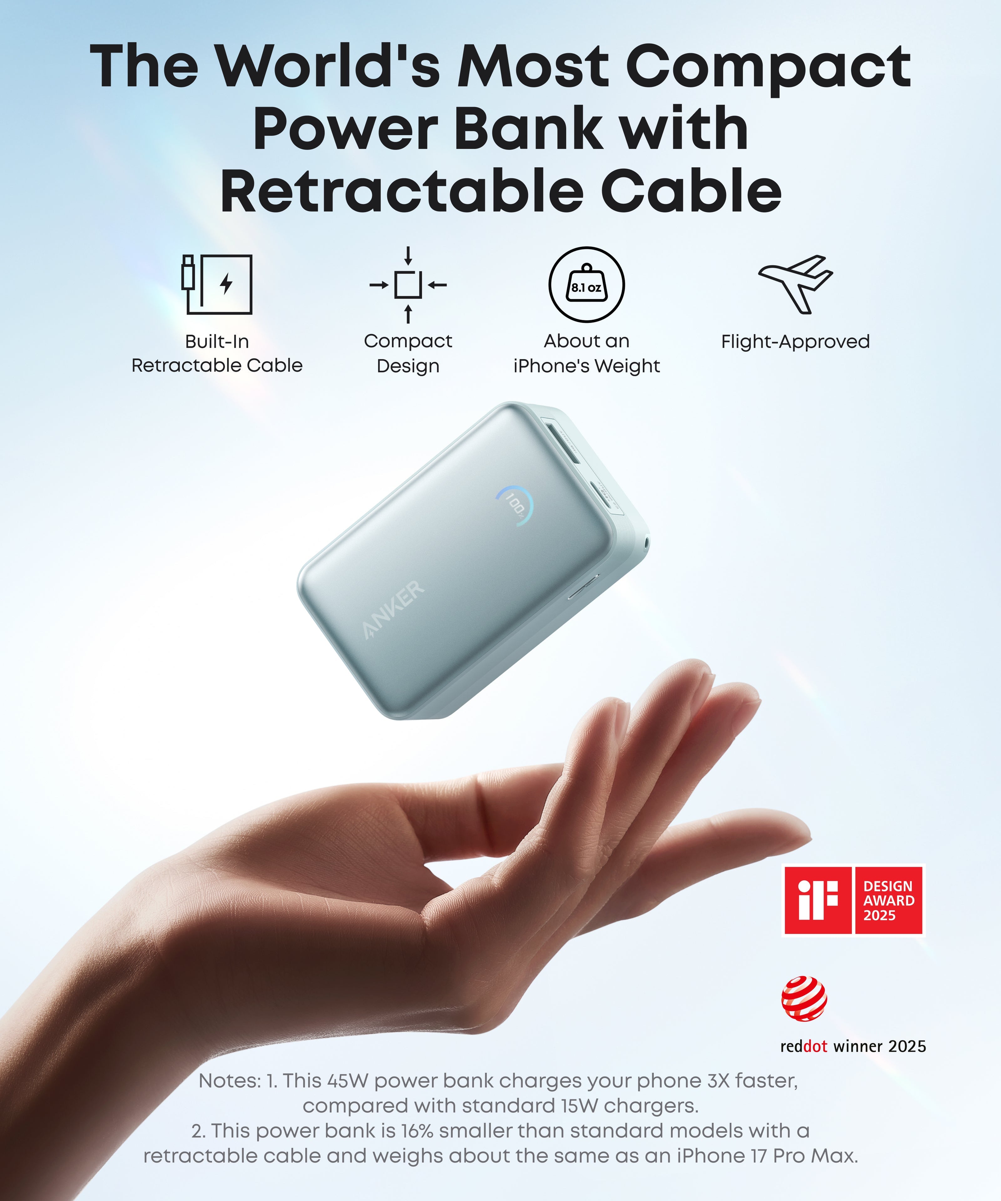 Anker Nano Power Bank (10K, 45W, Built-In Retractable USB-C Cable)