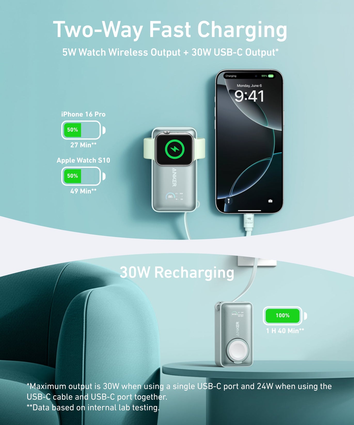 Anker MagGo Power Bank (10K, 35W, For Apple Watch)