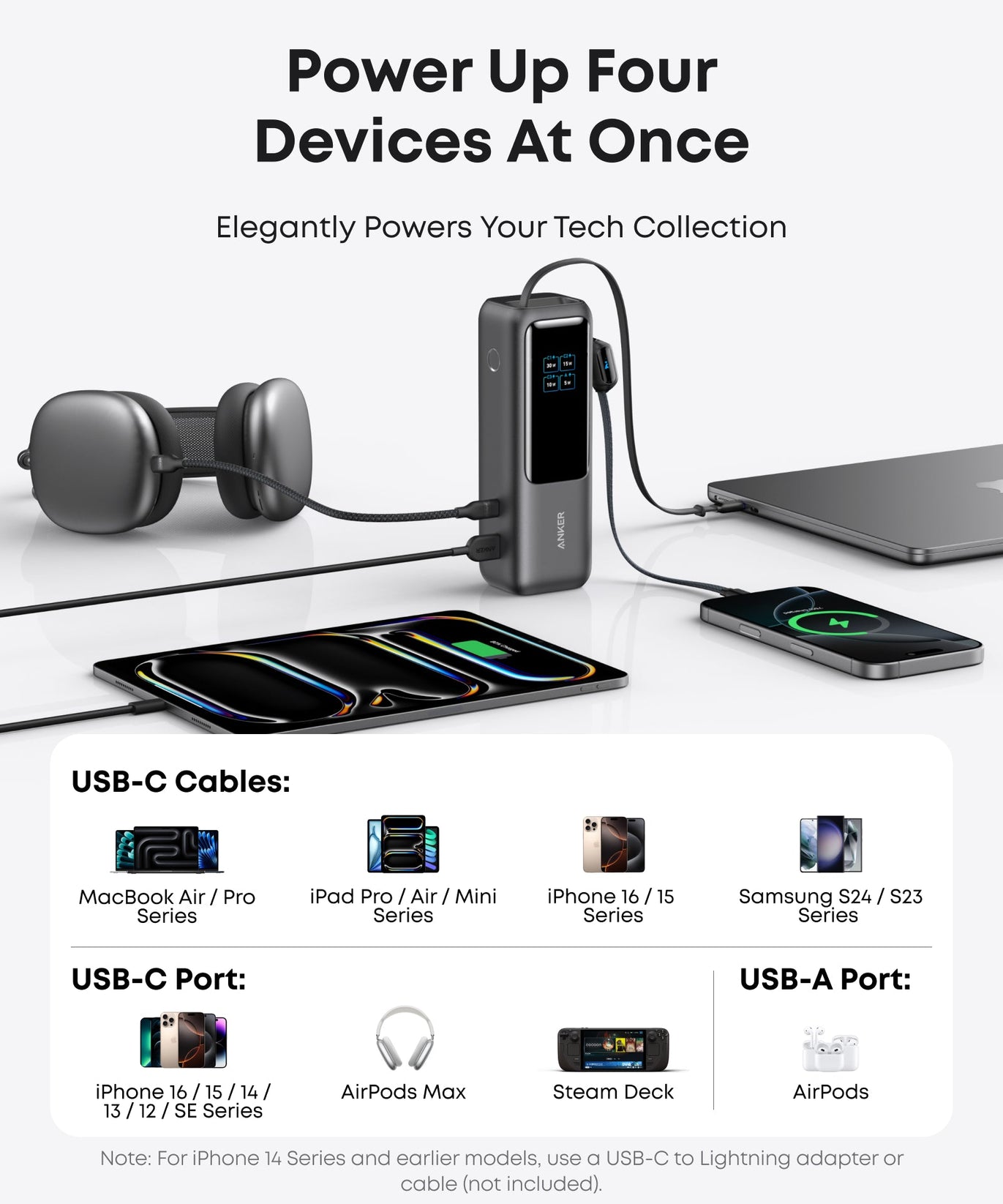 Anker Laptop Power Bank (25K, 165W, Built-In and Retractable Cables)