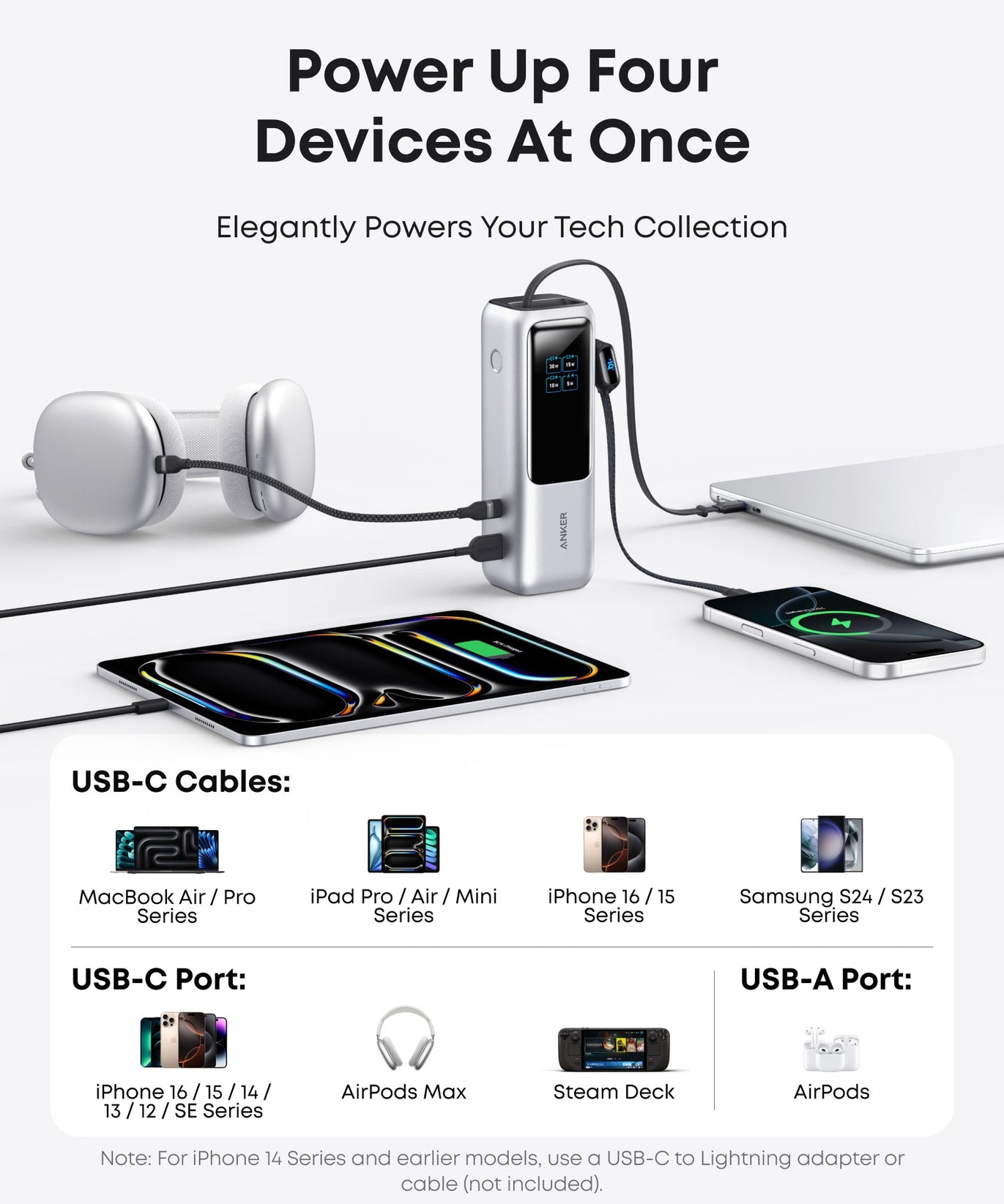 Anker Laptop Power Bank (25K, 165W, Built-In and Retractable Cables)