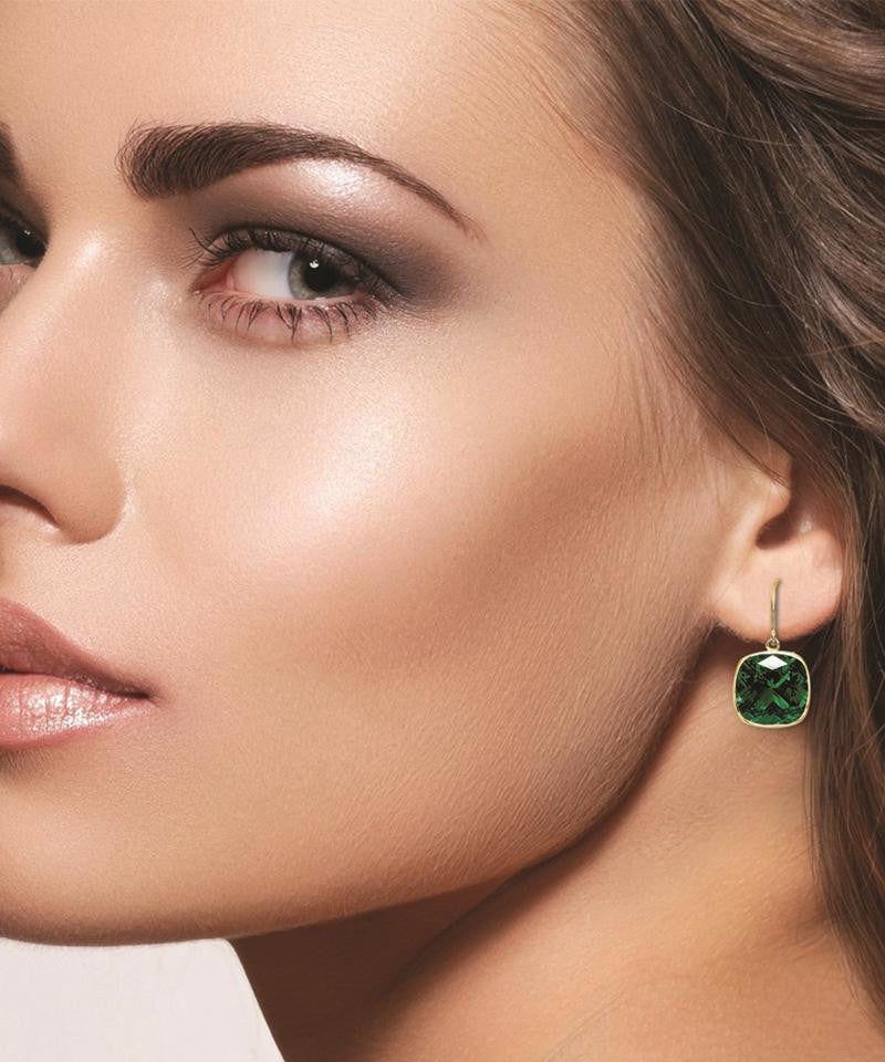 5.00 CTW Lab Grown Sapphire and Emerald Cushion Cut Drop Earrings Set - 14K Gold (2 Pairs)