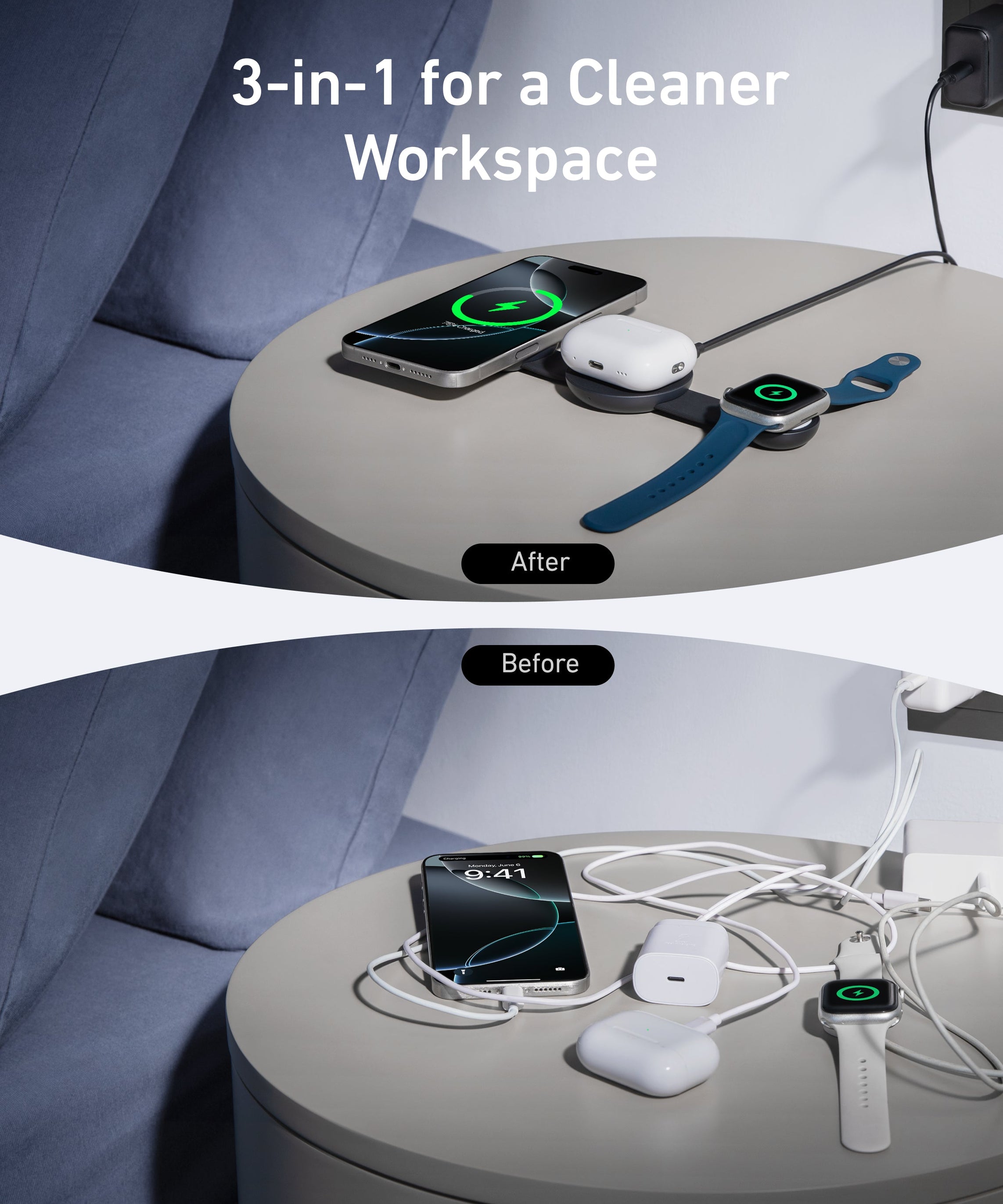Anker MagGo Wireless Charging Station (3-in-1, Foldable Pad)