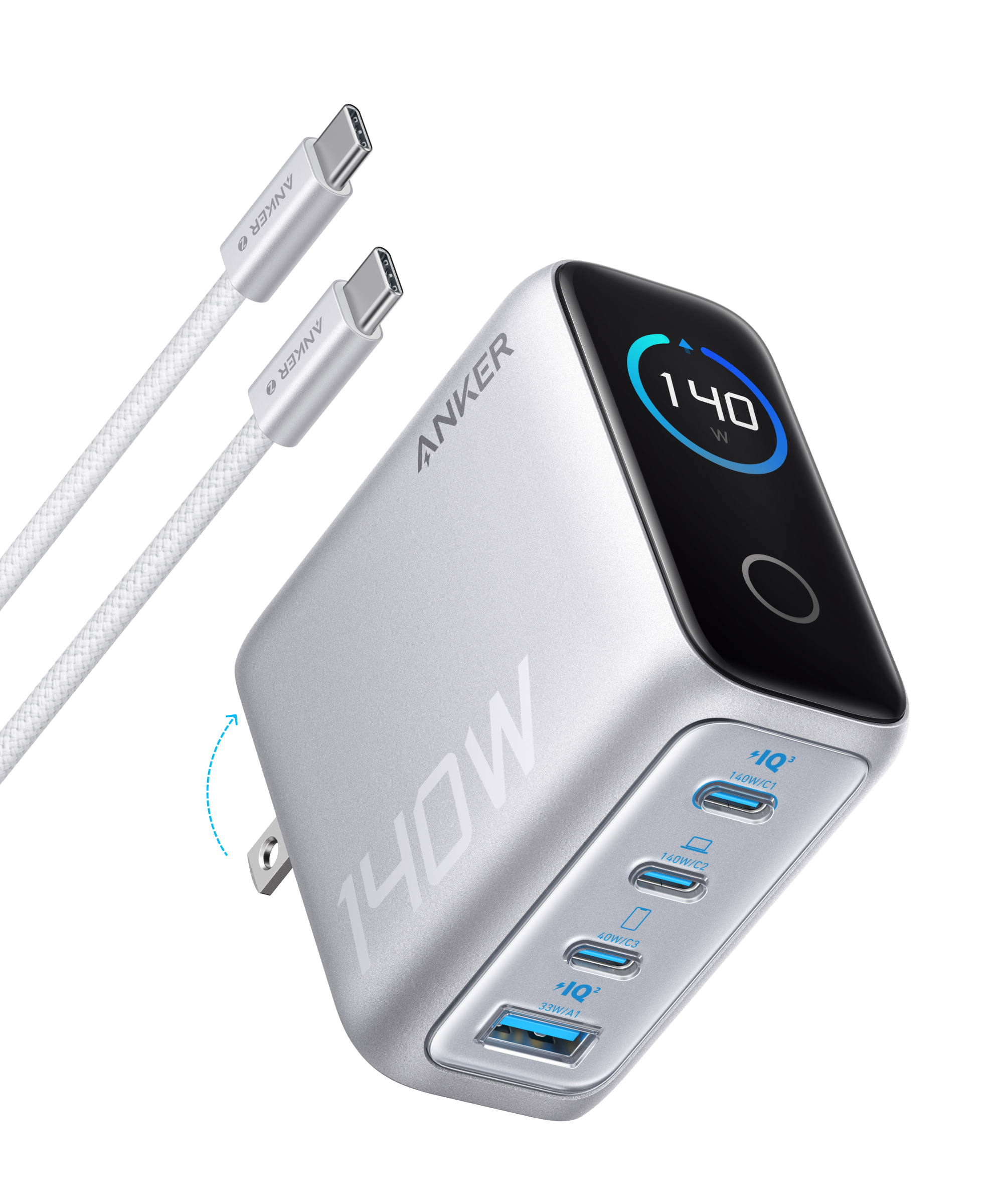 Anker Charger (140W, 4-Port, PD 3.1) with USB-C Cable