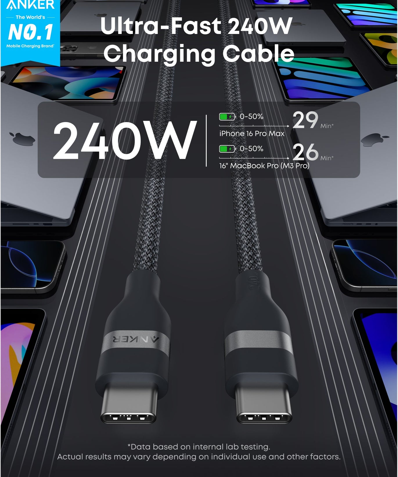 Anker Laptop Power Bank (25K, 165W, Built-In and Retractable Cables)