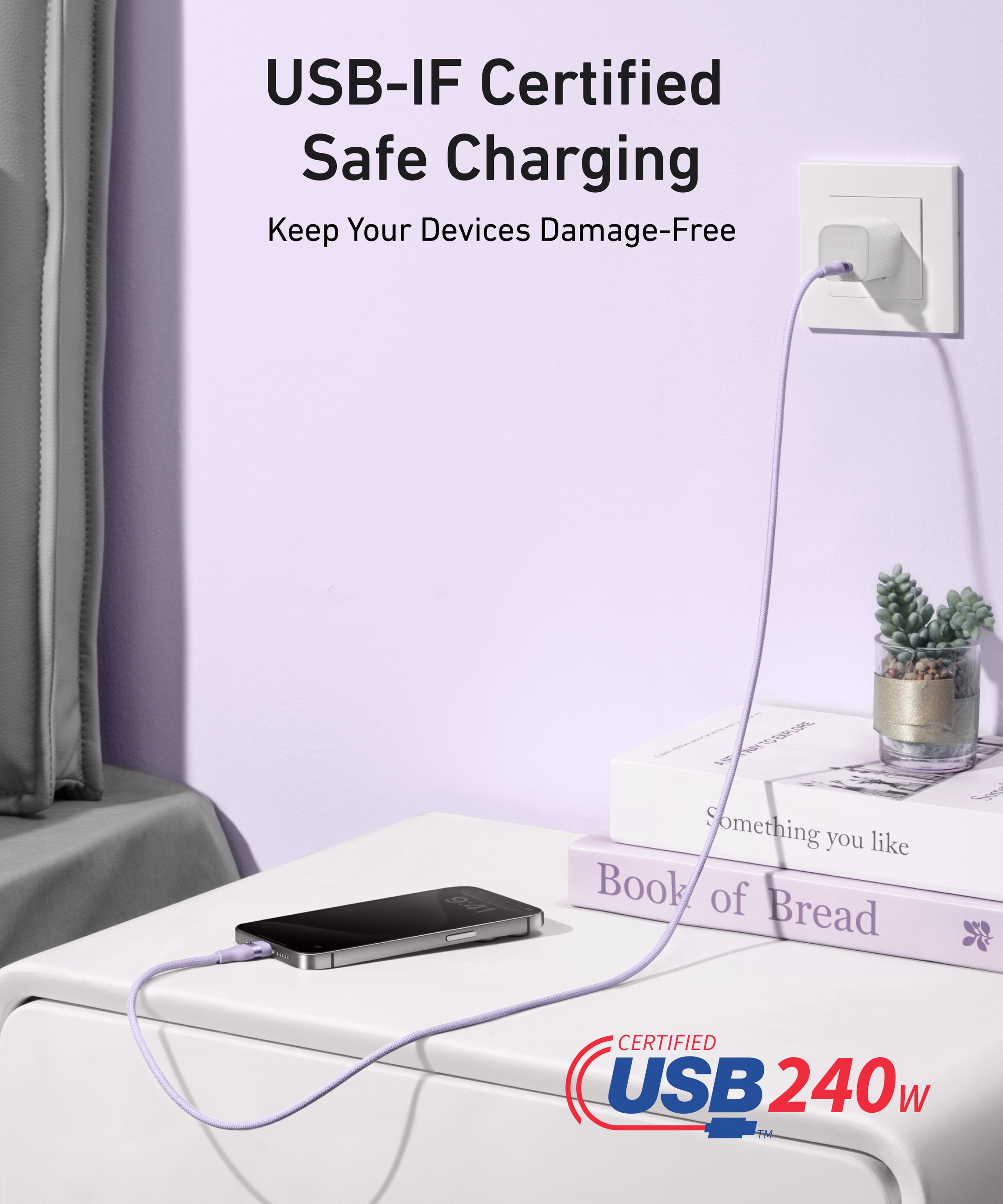 Anker USB-C to USB-C Cable (3 ft / 6 ft, 240W, Upcycled-Braided)