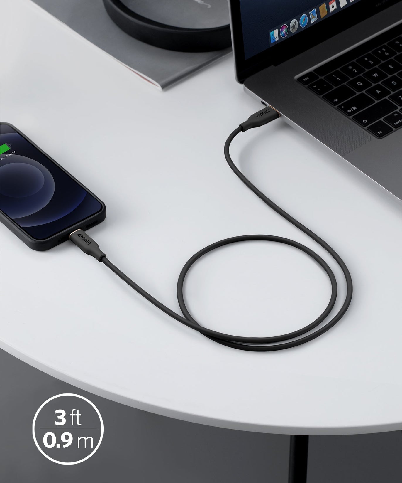 Anker <b>641</b> USB-C to Lightning Cable (Flow, 3 ft Silicone)