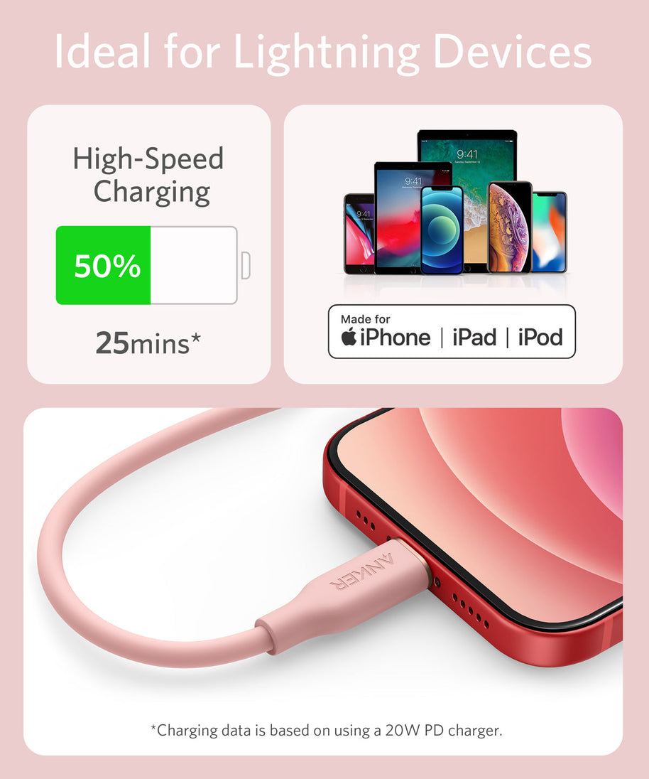 Anker <b>641</b> USB-C to Lightning Cable (Flow, 3 ft Silicone)