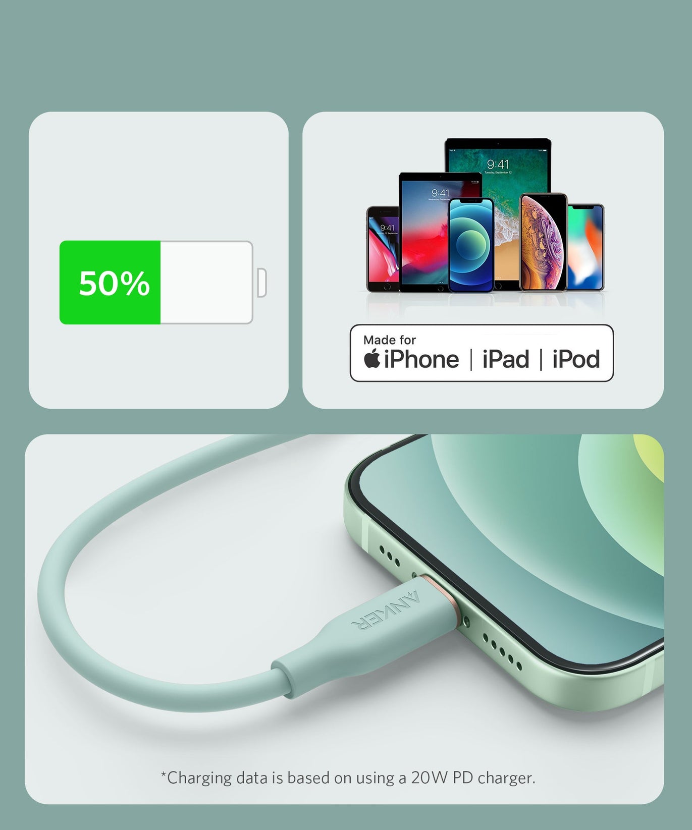 Anker <b>641</b> USB-C to Lightning Cable (Flow, 3 ft Silicone)