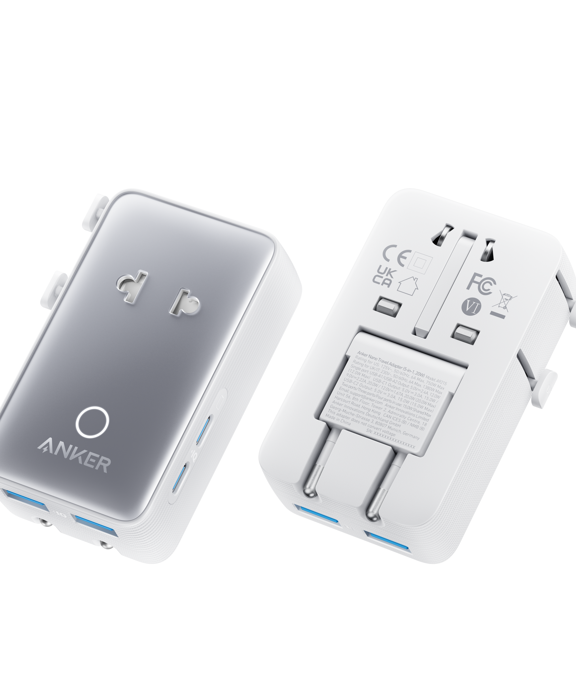 Anker Nano Travel Adapter (5-in-1, 20W, 1-Pack)