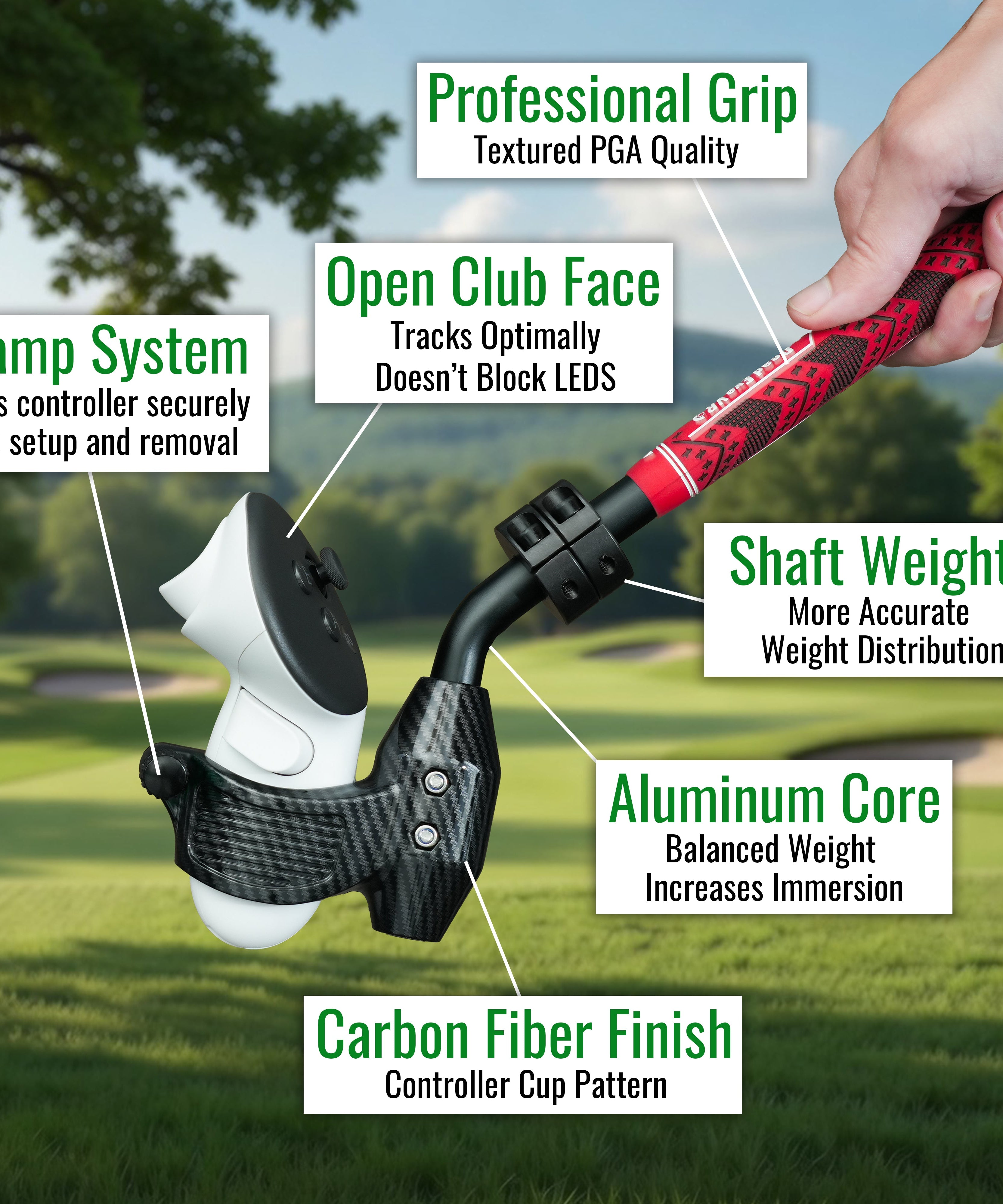 DriVR Ace - VR Golf Club Handle Accessory - Compatible with Quest 3/3s and Pro