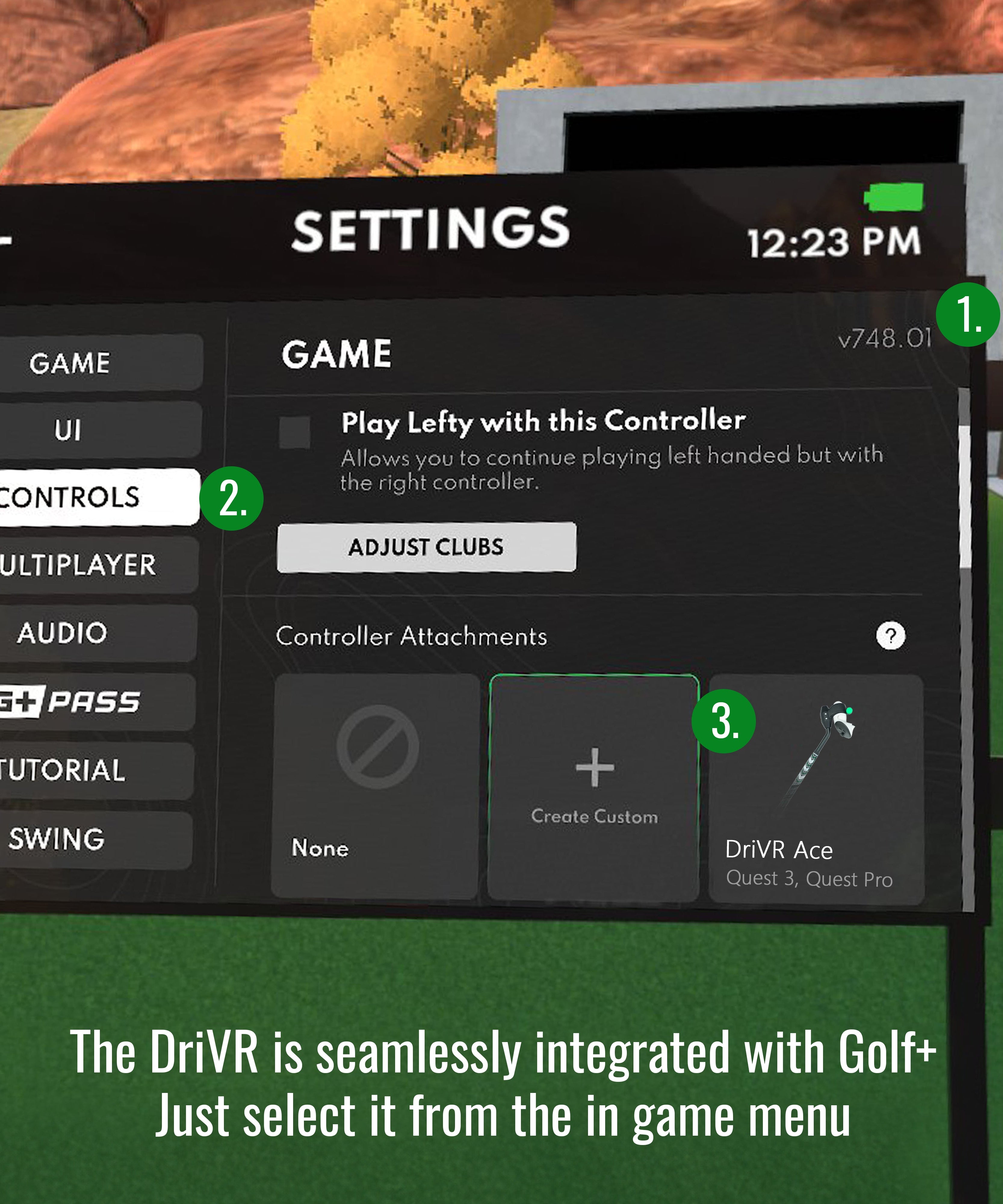 DriVR Ace - VR Golf Club Handle Accessory - Compatible with Quest 3/3s and Pro