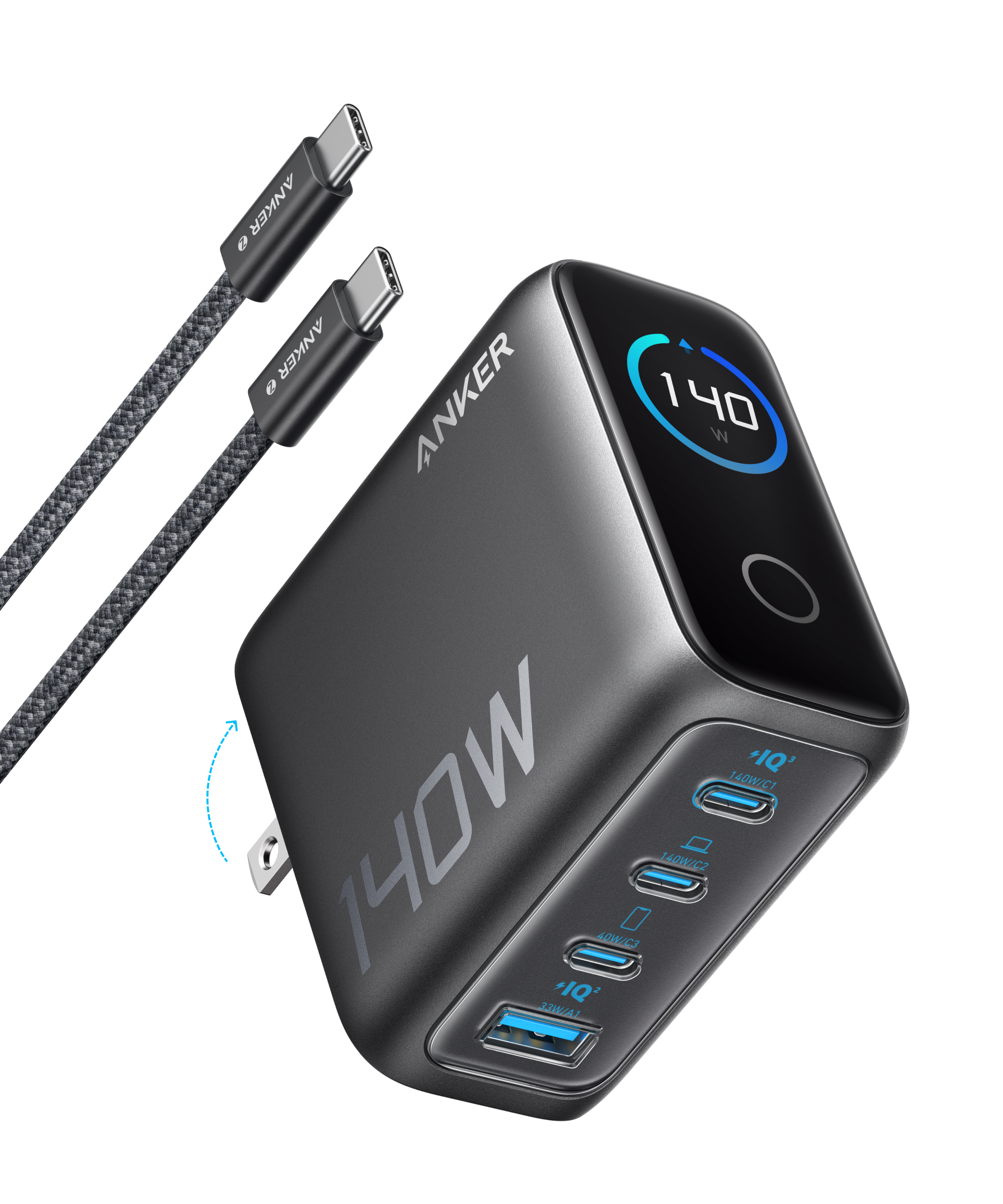 Anker Charger (140W, 4-Port, PD 3.1) with USB-C Cable