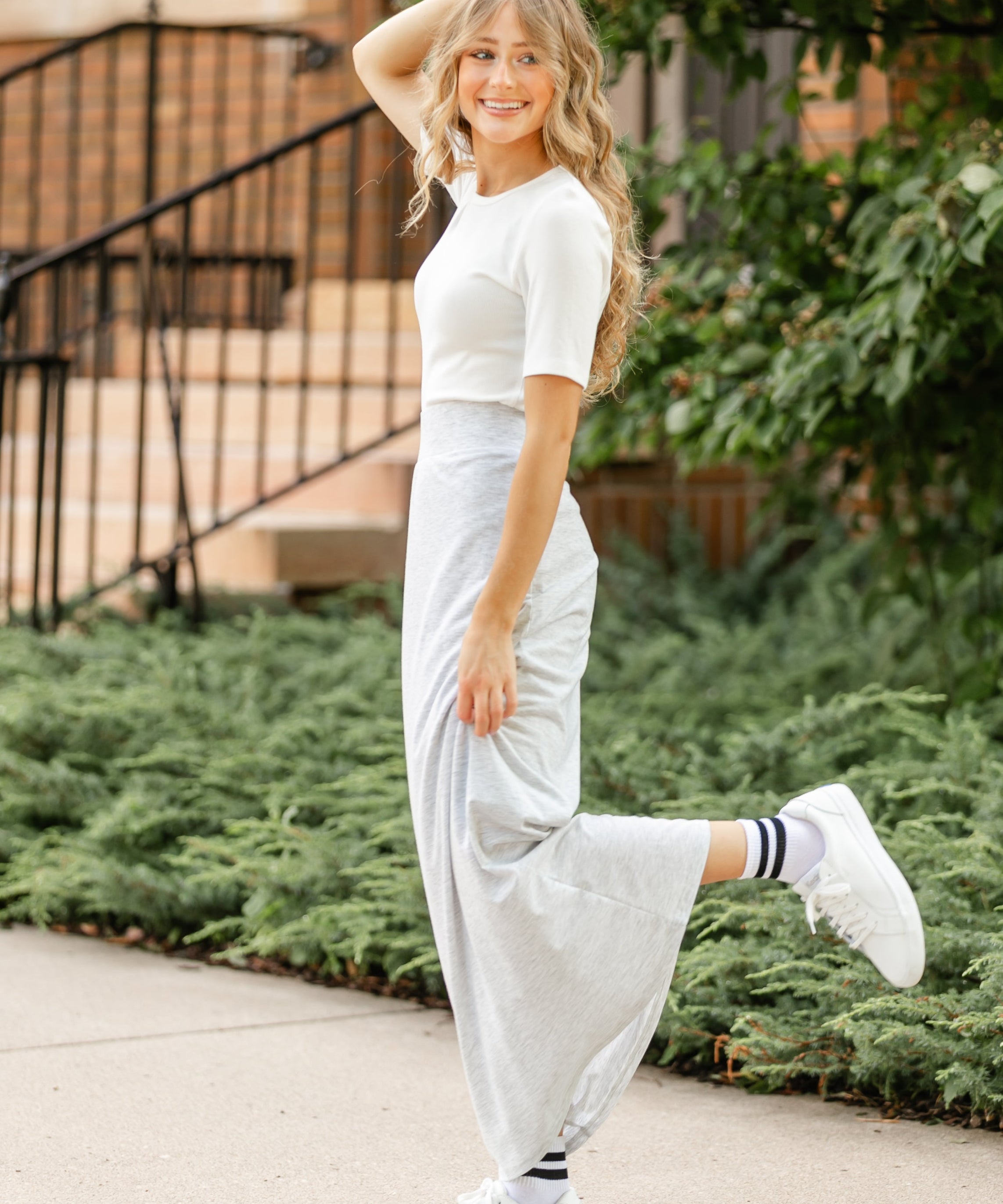Clarise Heather Gray Premium Knit Maxi Skirt