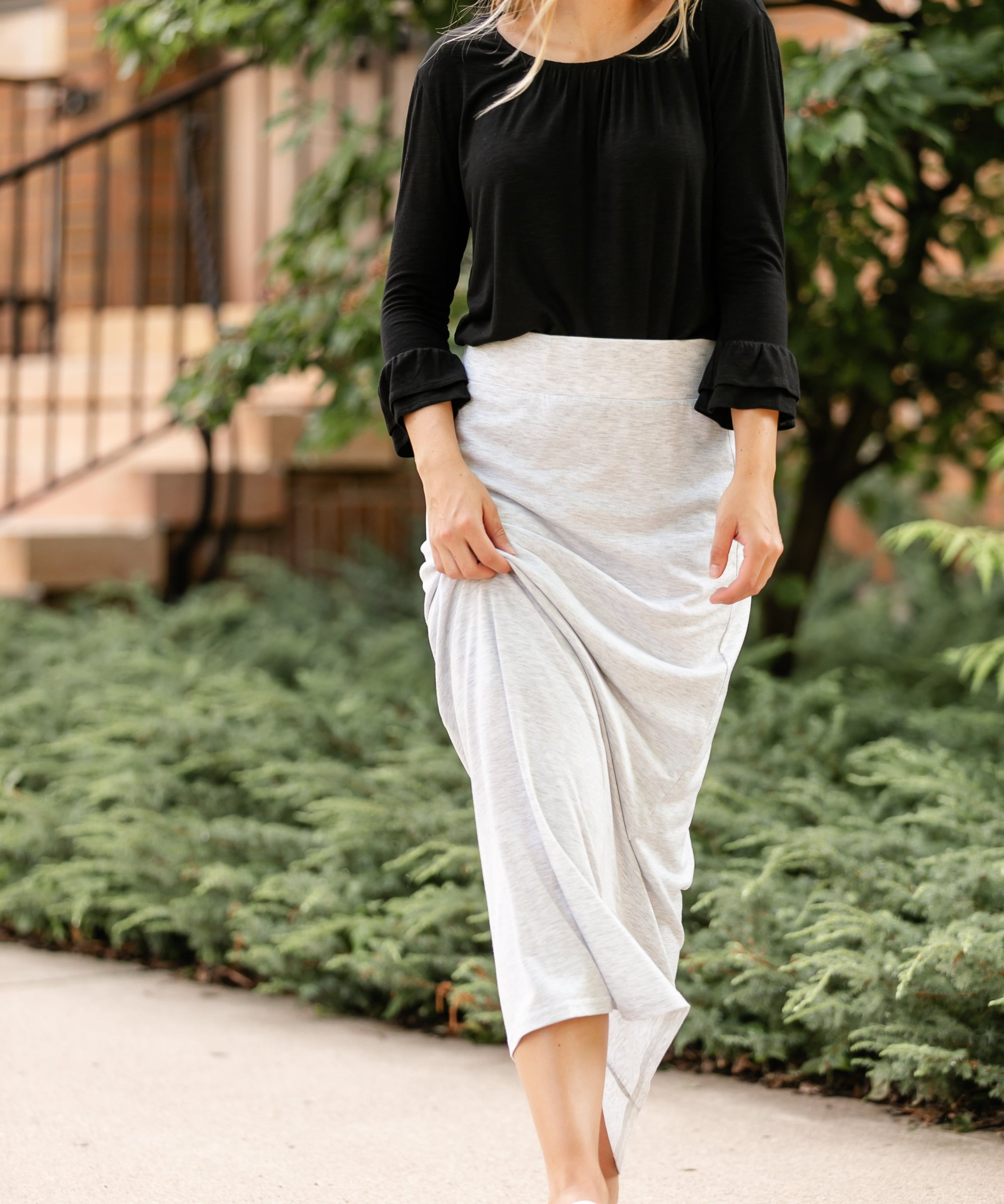 Clarise Heather Gray Premium Knit Maxi Skirt
