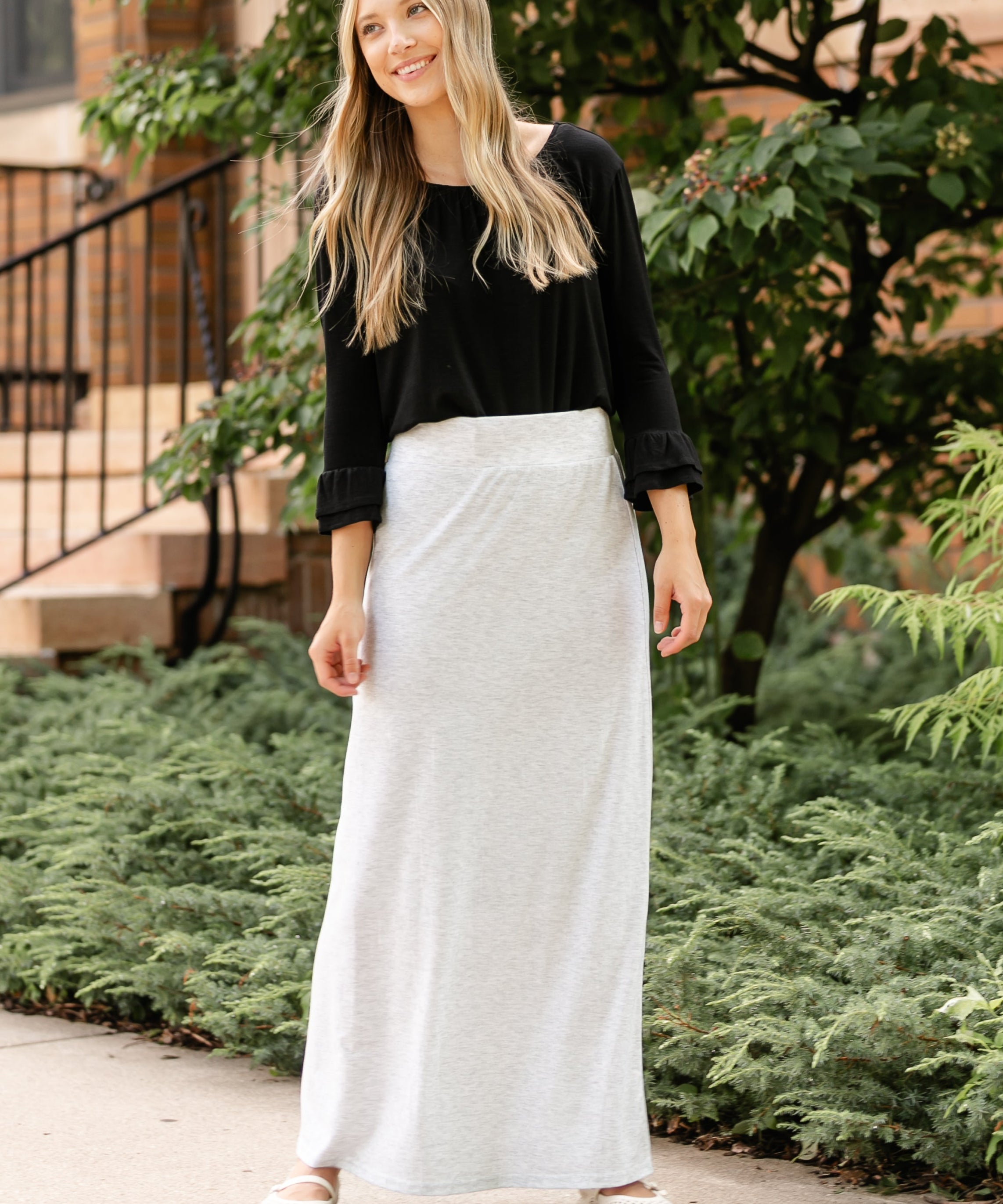 Clarise Heather Gray Premium Knit Maxi Skirt