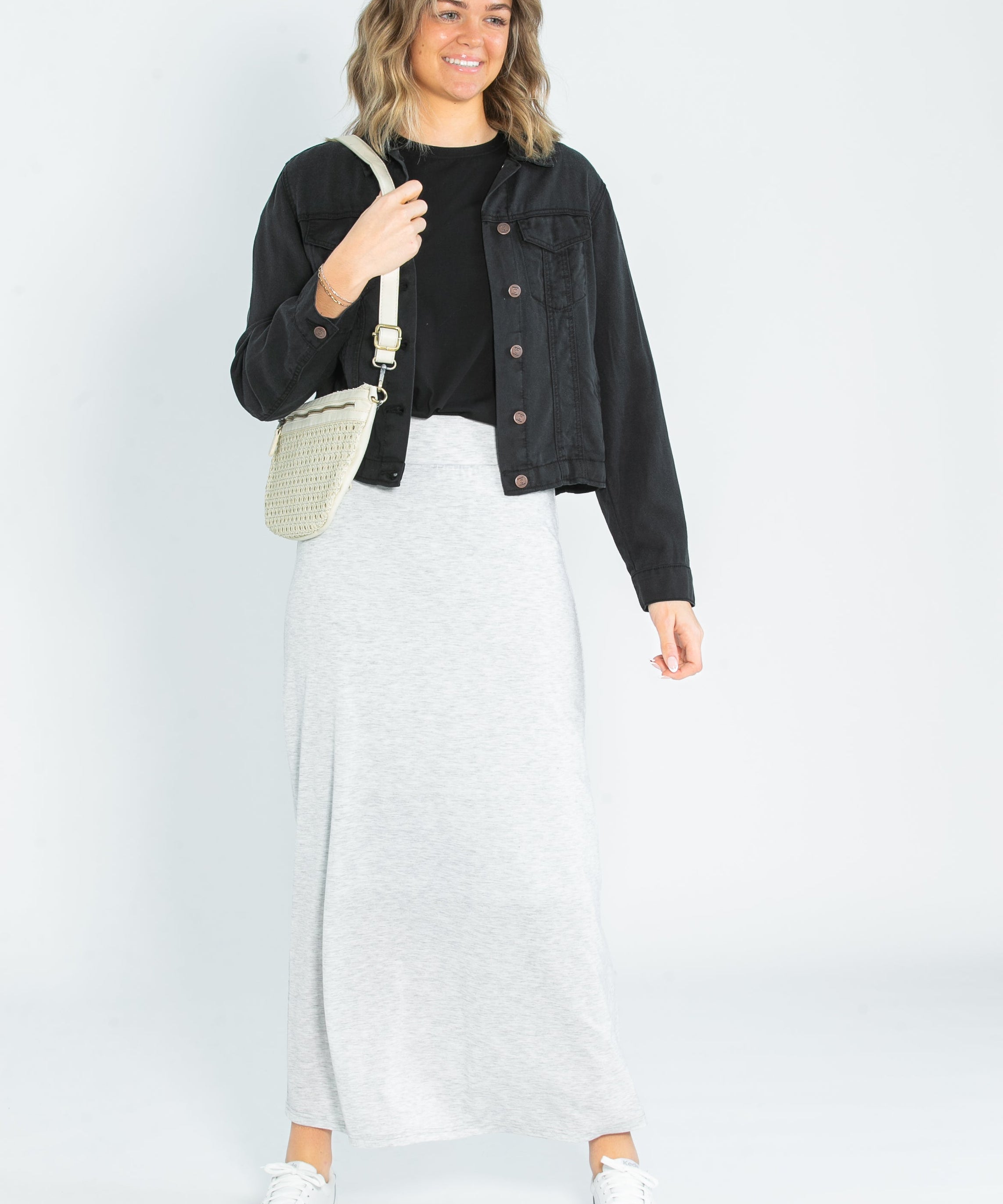 Clarise Heather Gray Premium Knit Maxi Skirt