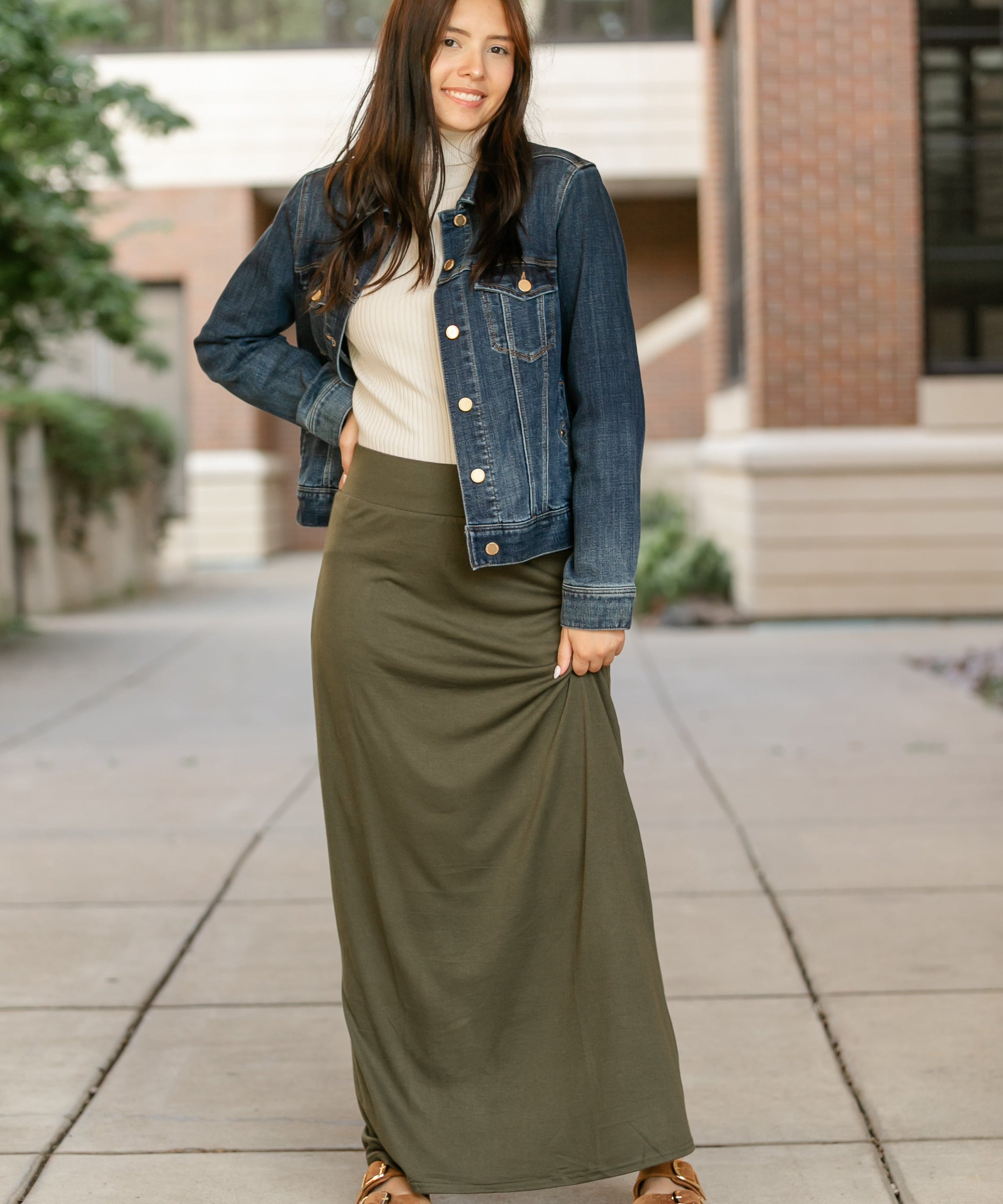 Clarise Olive Premium Knit Maxi Skirt