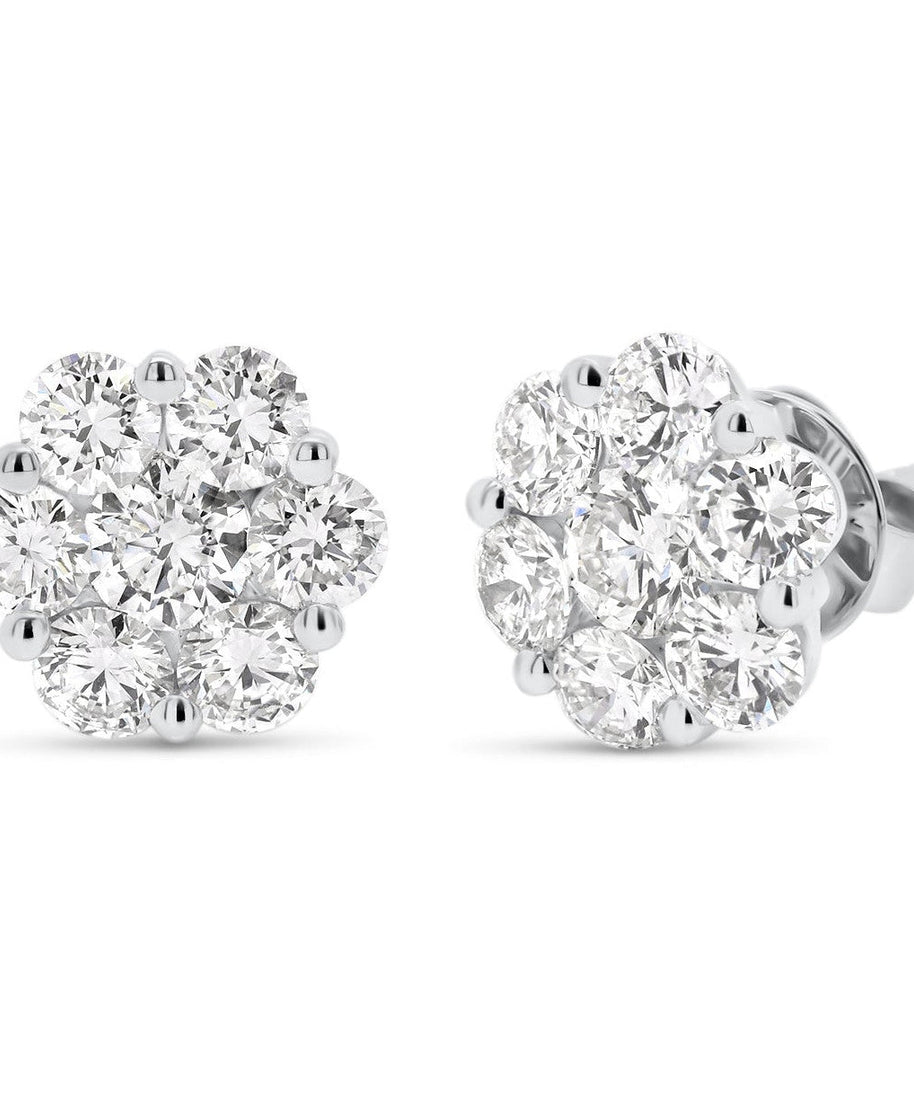 AGI Certified 2.00ctw Lab Diamond Floral Cluster Stud Earrings in 14kt White Gold