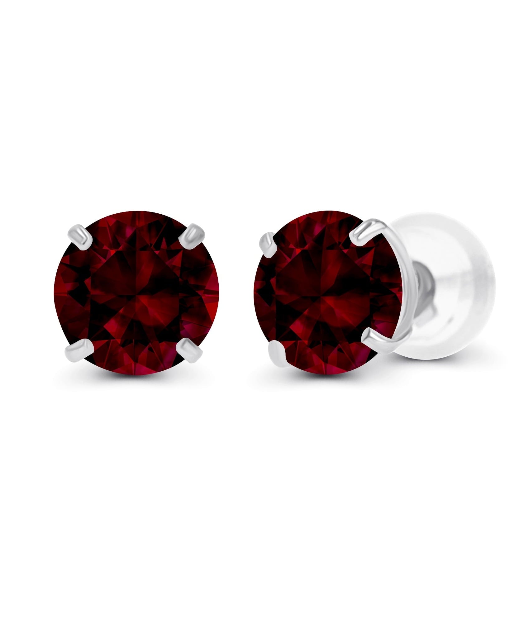 2.00 CTW Natural Red Garnet Stud Earrings in 14K White Gold - Handcrafted USA