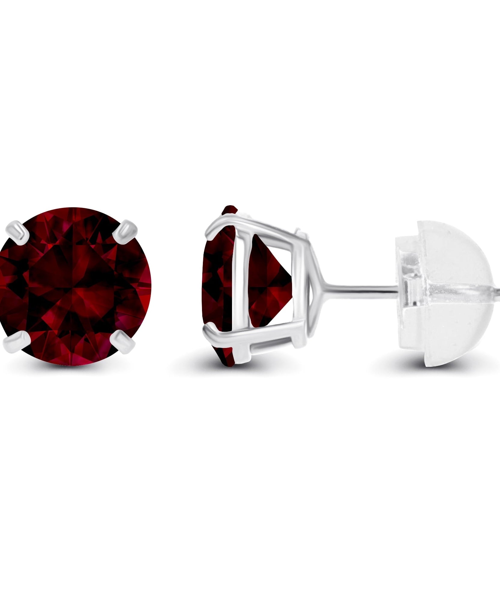 2.00 CTW Natural Red Garnet Stud Earrings in 14K White Gold - Handcrafted USA