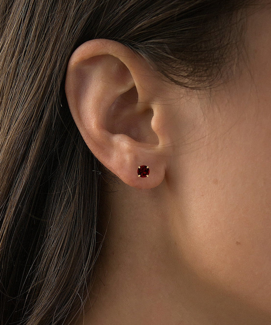 2.00 CTW Natural Red Garnet Stud Earrings in 14K Yellow Gold - Handcrafted USA